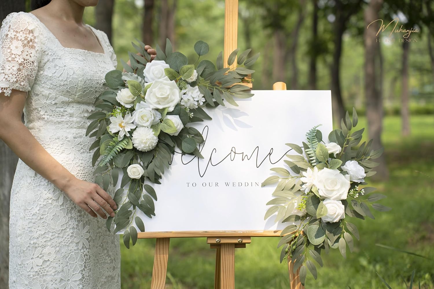 Muhanjia Wedding Sign Faux Flower Swag Pack of 2