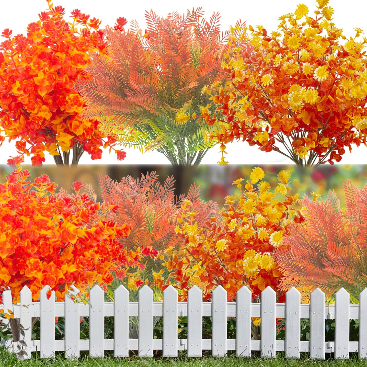 12 Bundles Artificial Fall Flowers UV Resistant Autumn Decor