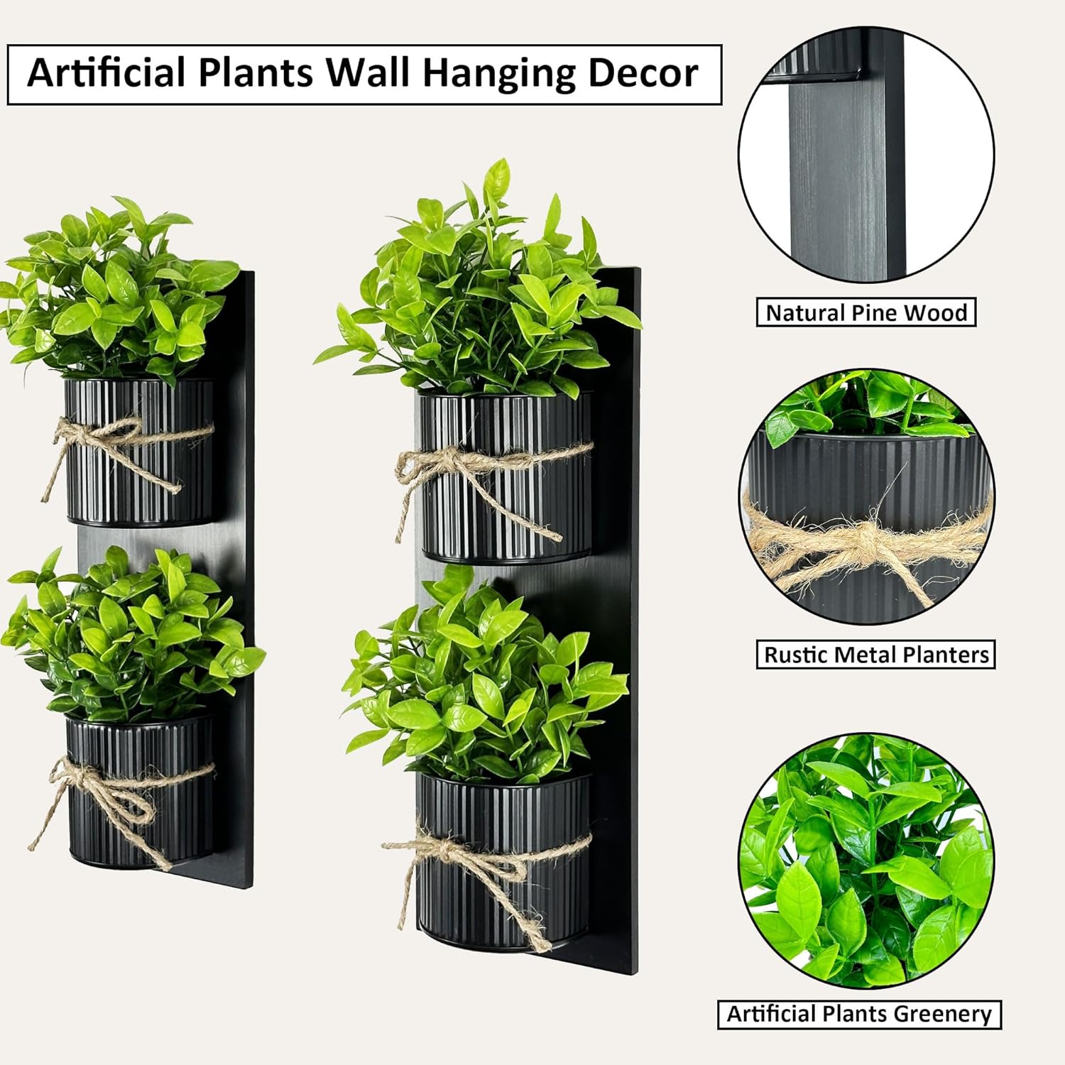 Artificial Plants Wall Decor Set with Metal and Wood