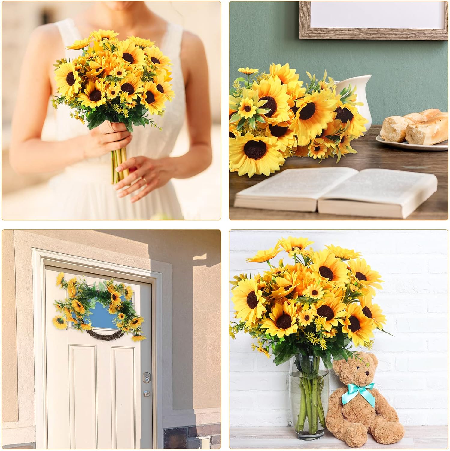 Jexine 16 Pack Artificial Sunflower Bouquets with Stems