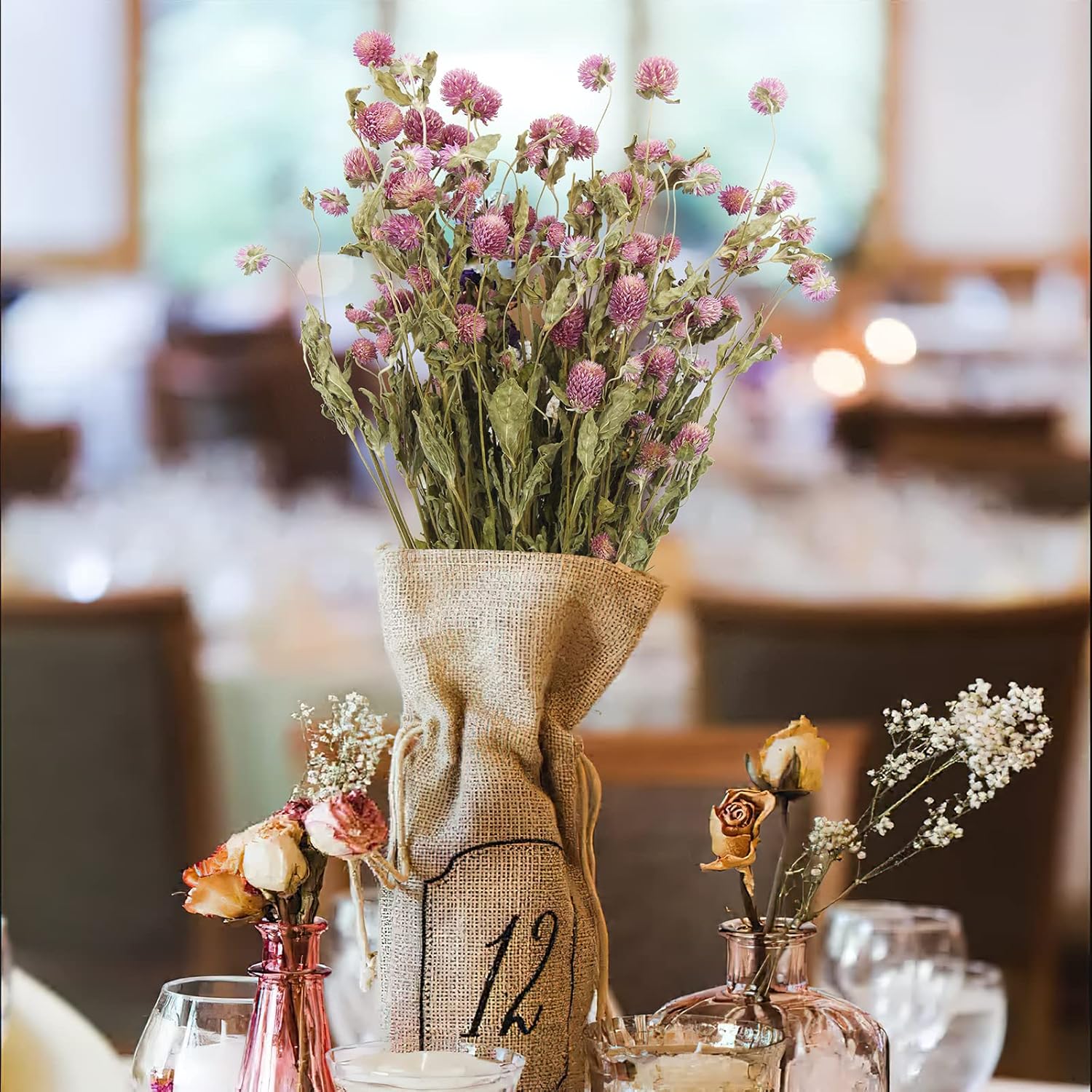 CISDUEO Dried Pink Globe Amaranth Flowers Bouquet