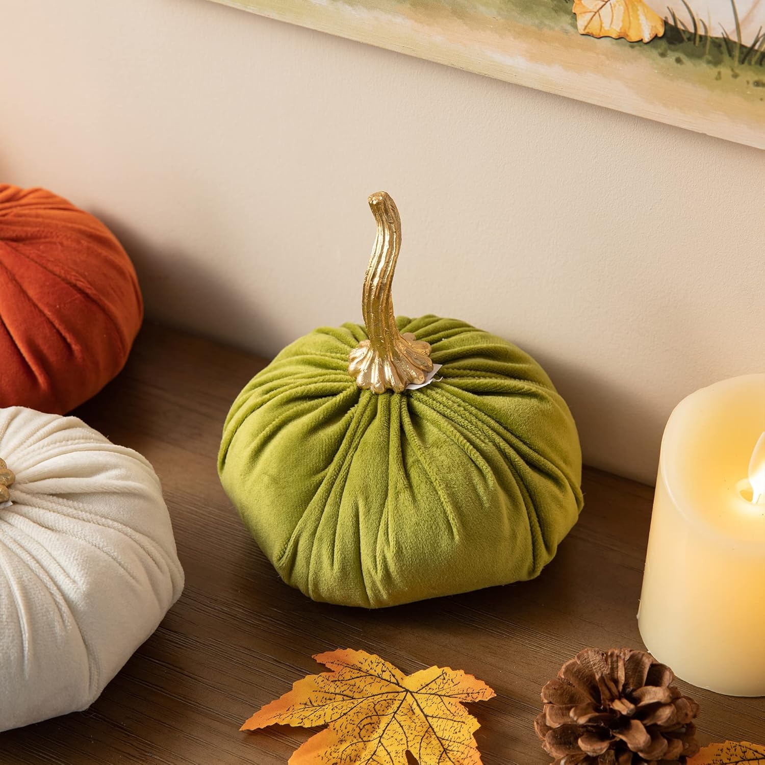 Glitzhome 3 Pack Velvet Pumpkins for Fall Decor