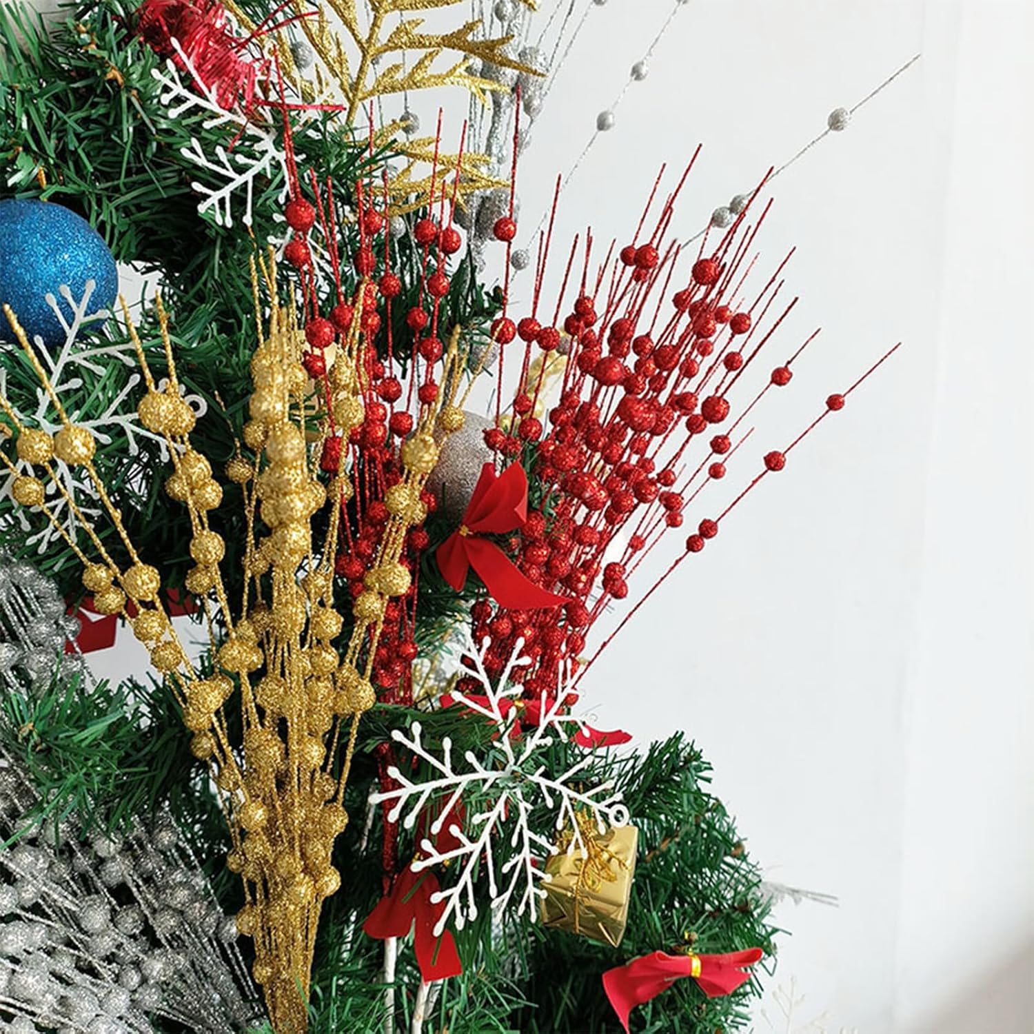 20 Pack Silver Glitter Berry Stems for Christmas Decor