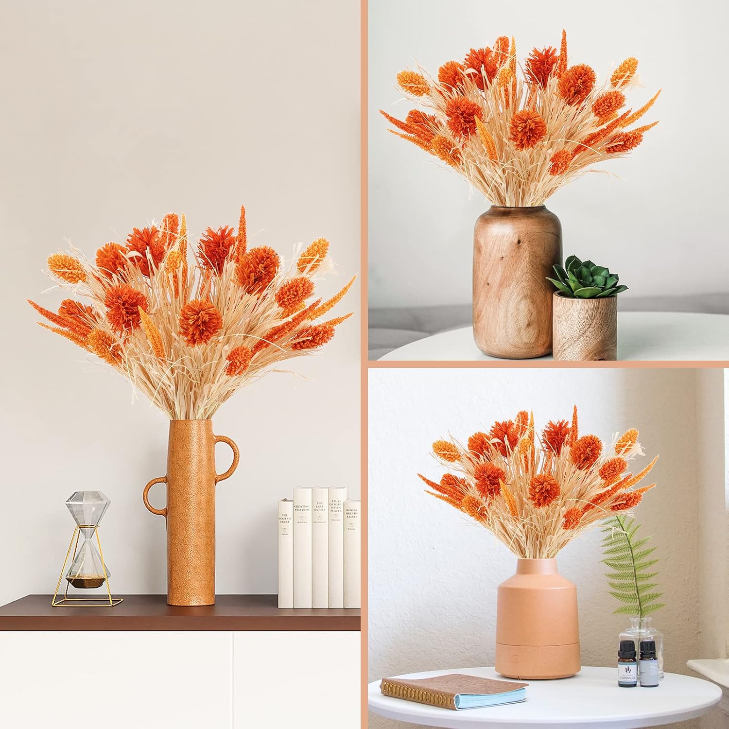 WESAIL Artificial Husk Thistle Bush Flowers - 2 Pack Orange