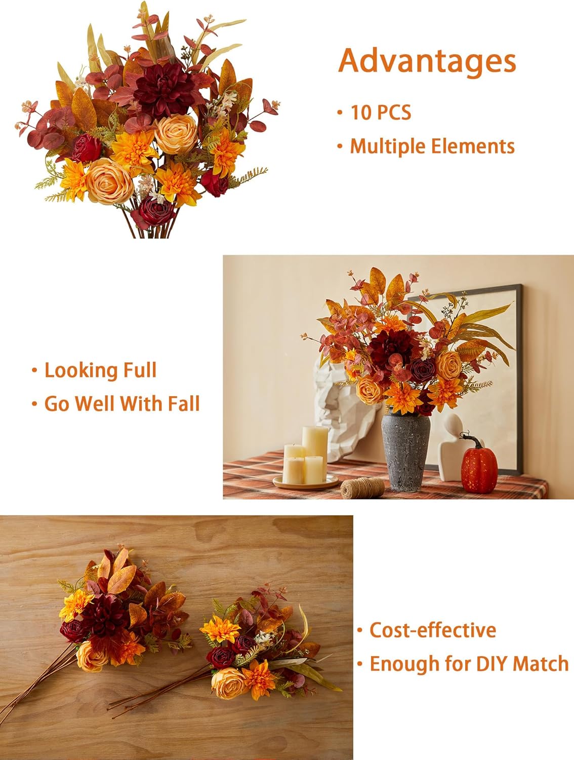 Annas Whimsy Artificial Flowers Bouquet with Pumpkins