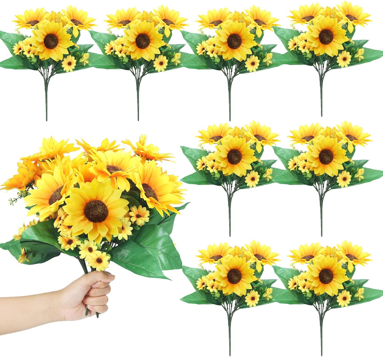 8 Pack Artificial Sunflowers with Stems for Wedding Decoration