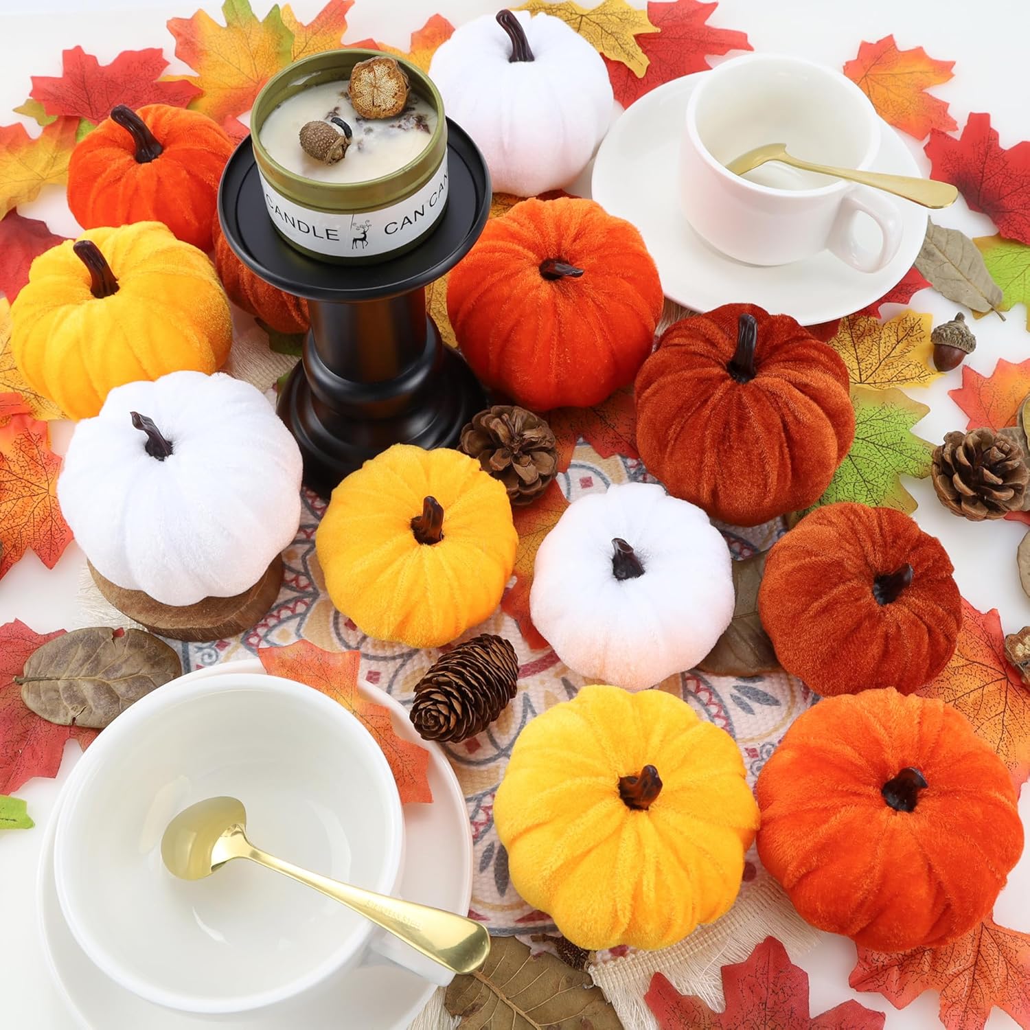 SITUMEIZI 12 Pcs Velvet Foam Pumpkins for Fall Decor