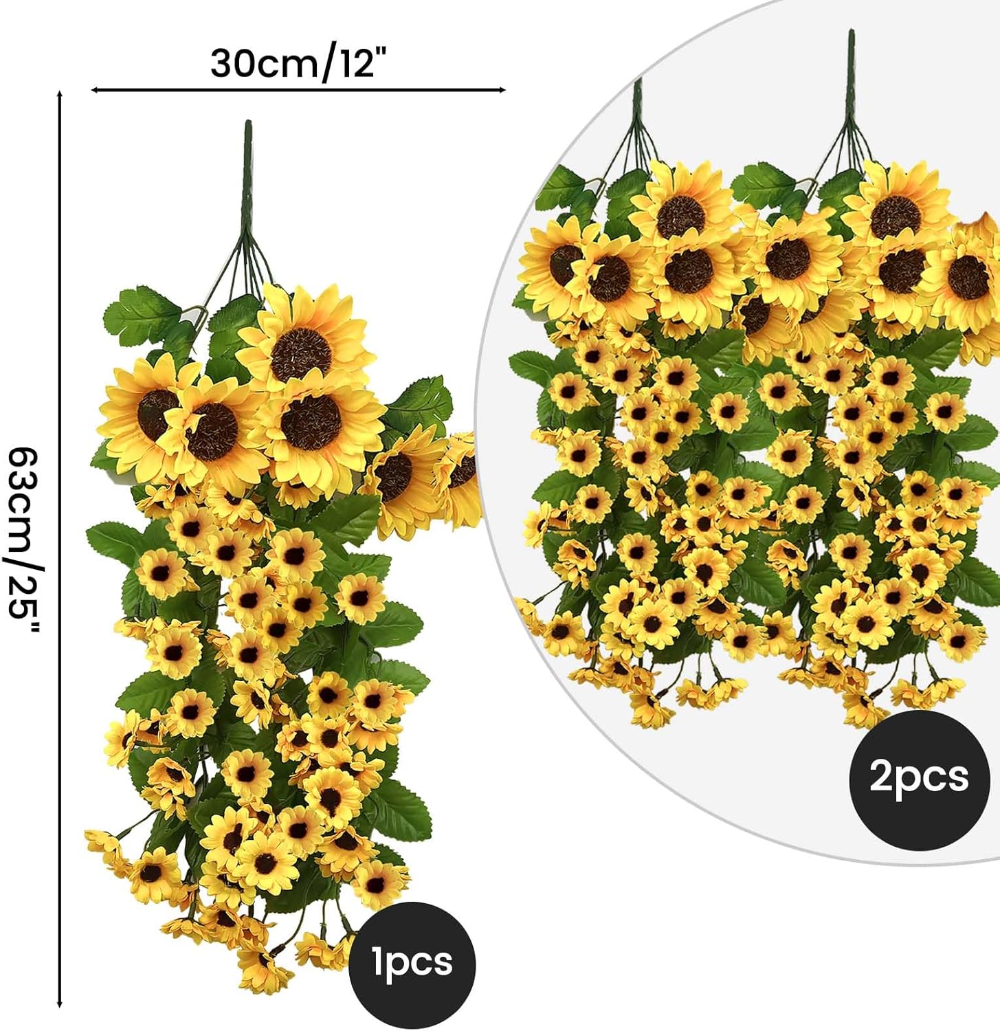 Daily Treasures 2PCS Artificial Hanging Yellow Sunflowers
