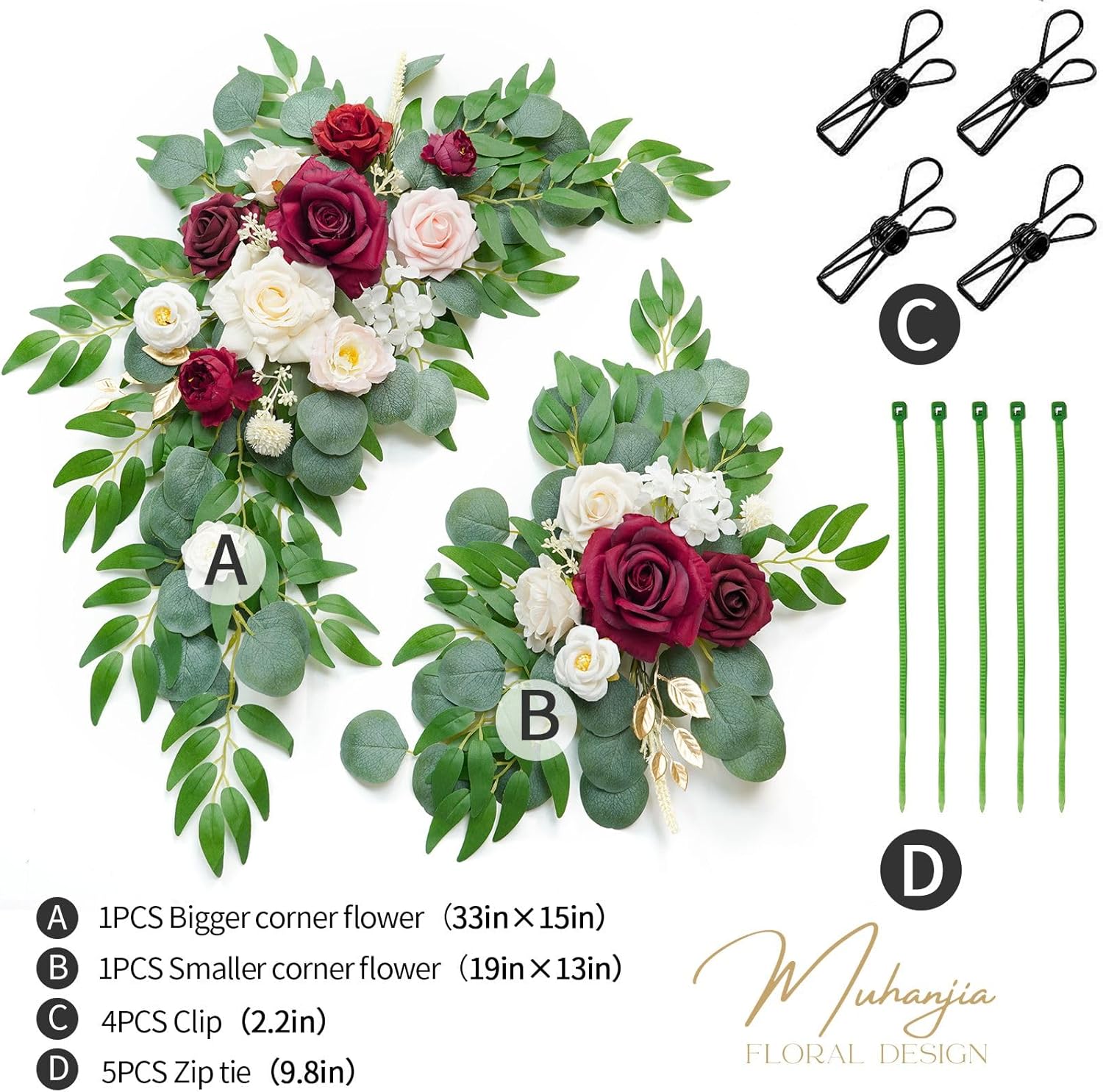 Red Wedding Sign Faux Flower Swag Set of 2