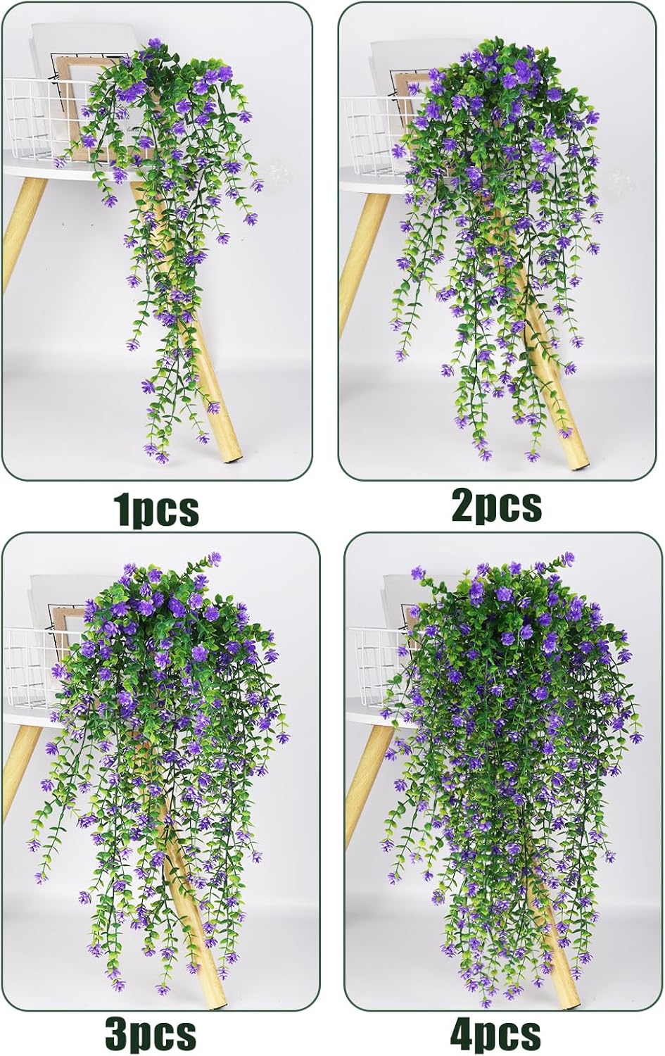 SJL Artificial Hanging Plants 4pcs Purple Faux Ivy Eucalyptus Decor
