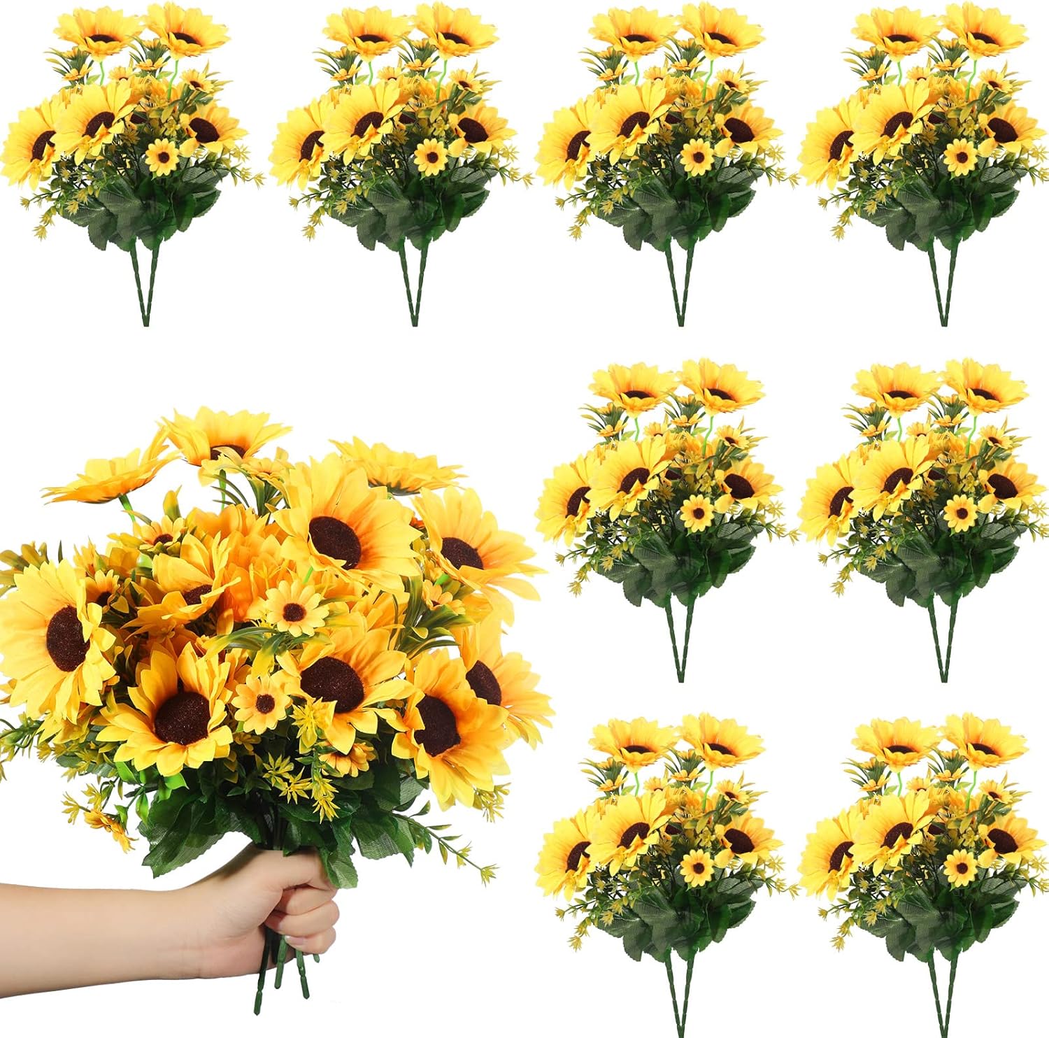 Jexine 16 Pack Artificial Sunflower Bouquets with Stems