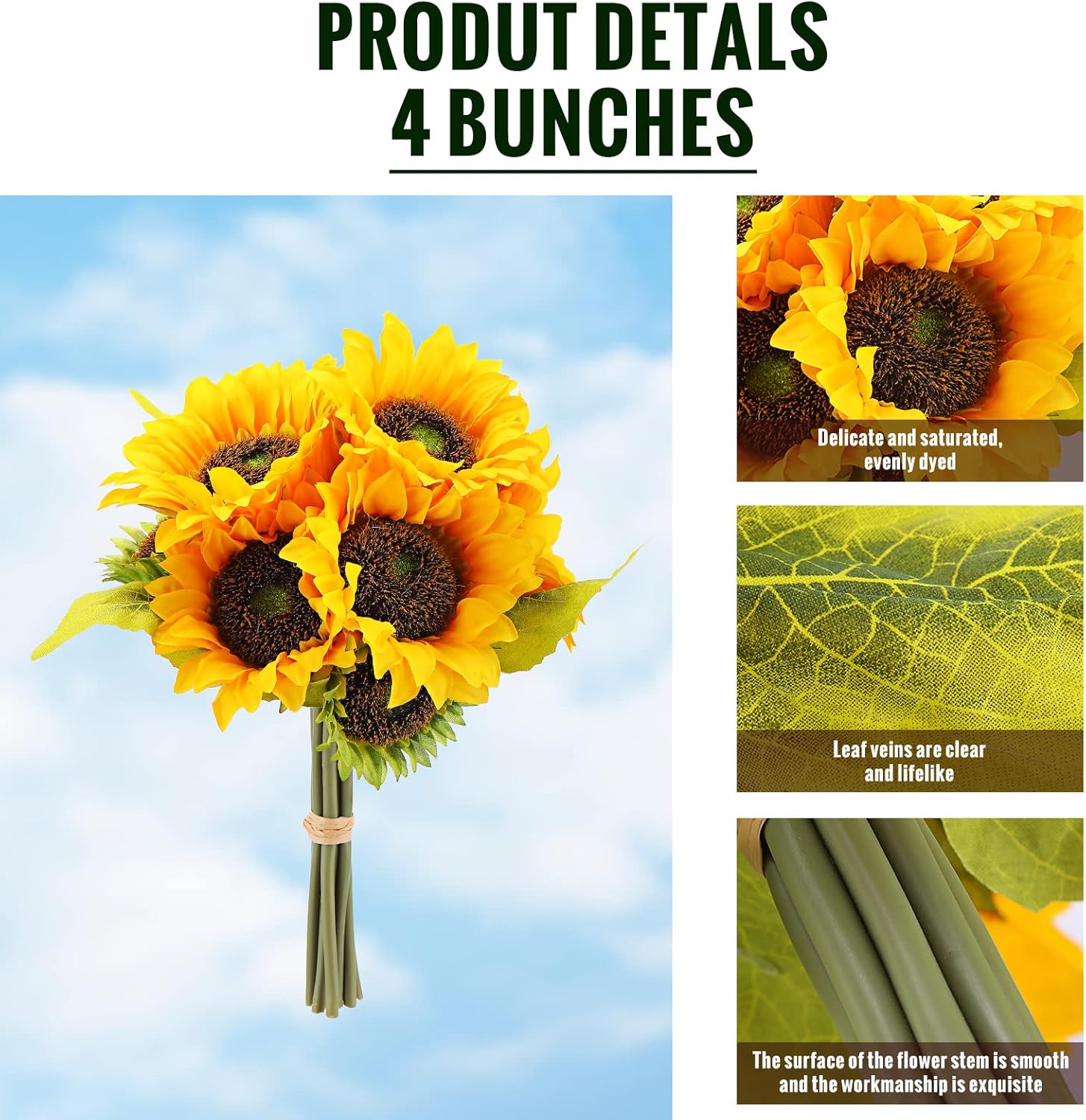 36 Pcs Silk Sunflowers with Stems Artificial Bouquet