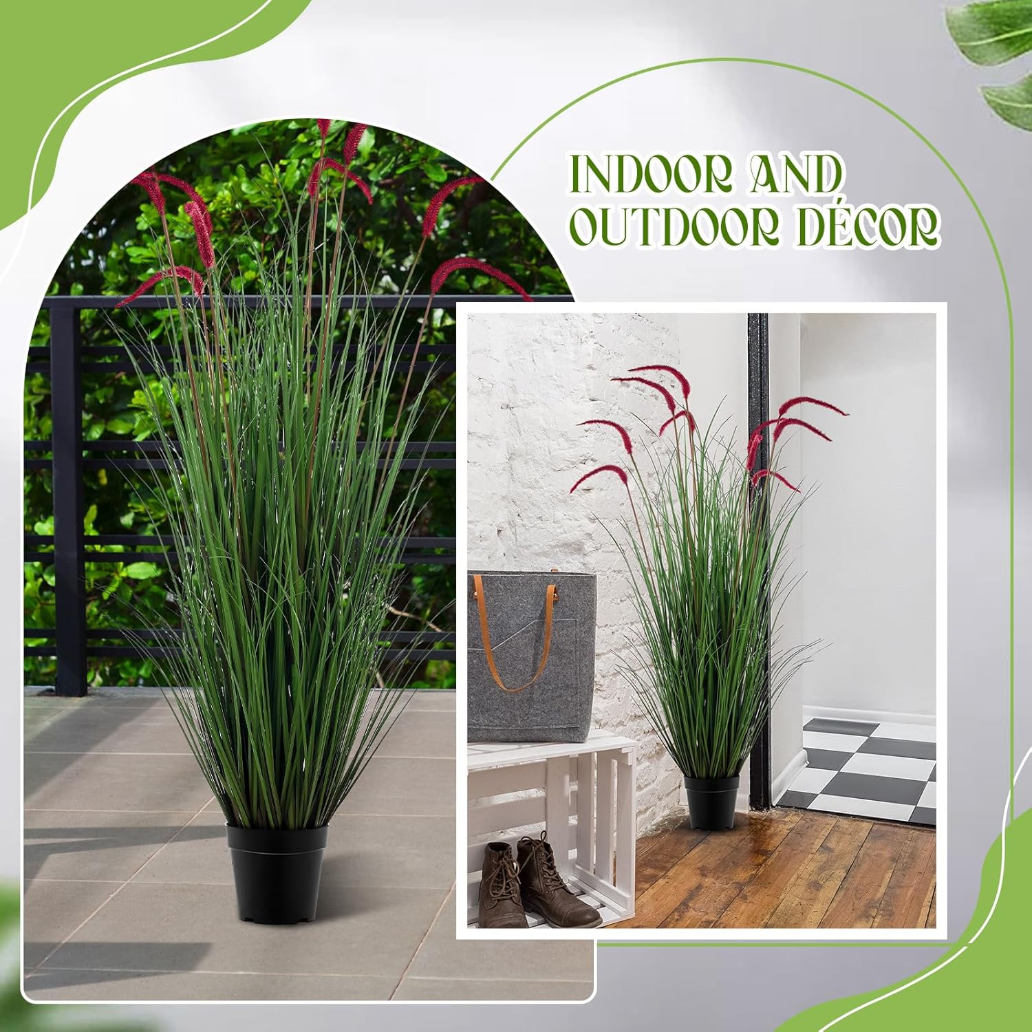 Jexine 2 Piece Artificial Grass Plant Set for Outdoor Use