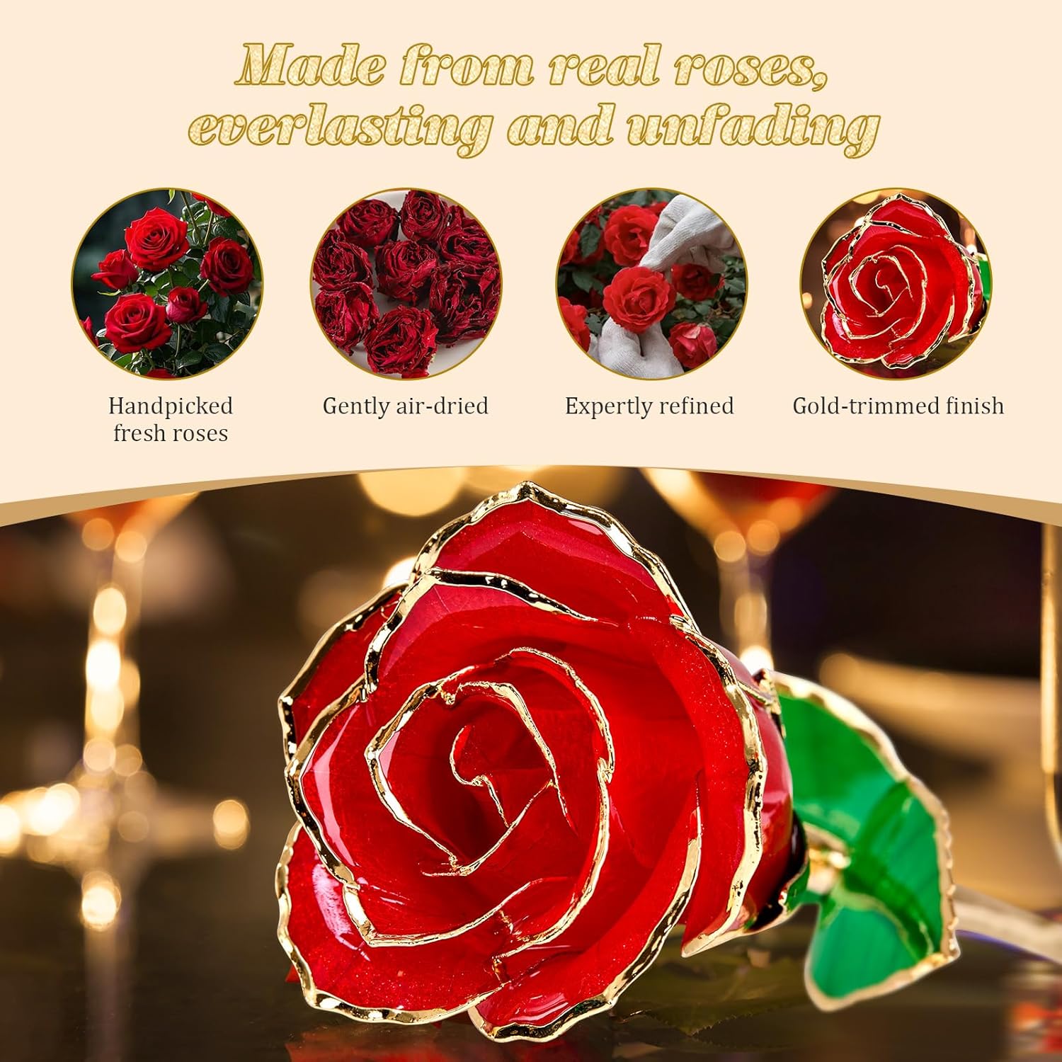 Mikasol Real 24K Gold Dipped Rose with Heart Puzzle Base