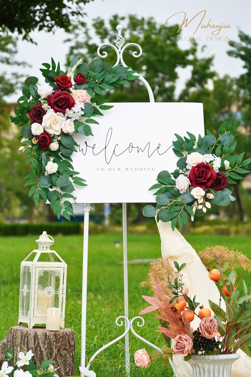 Red Wedding Sign Faux Flower Swag Set of 2