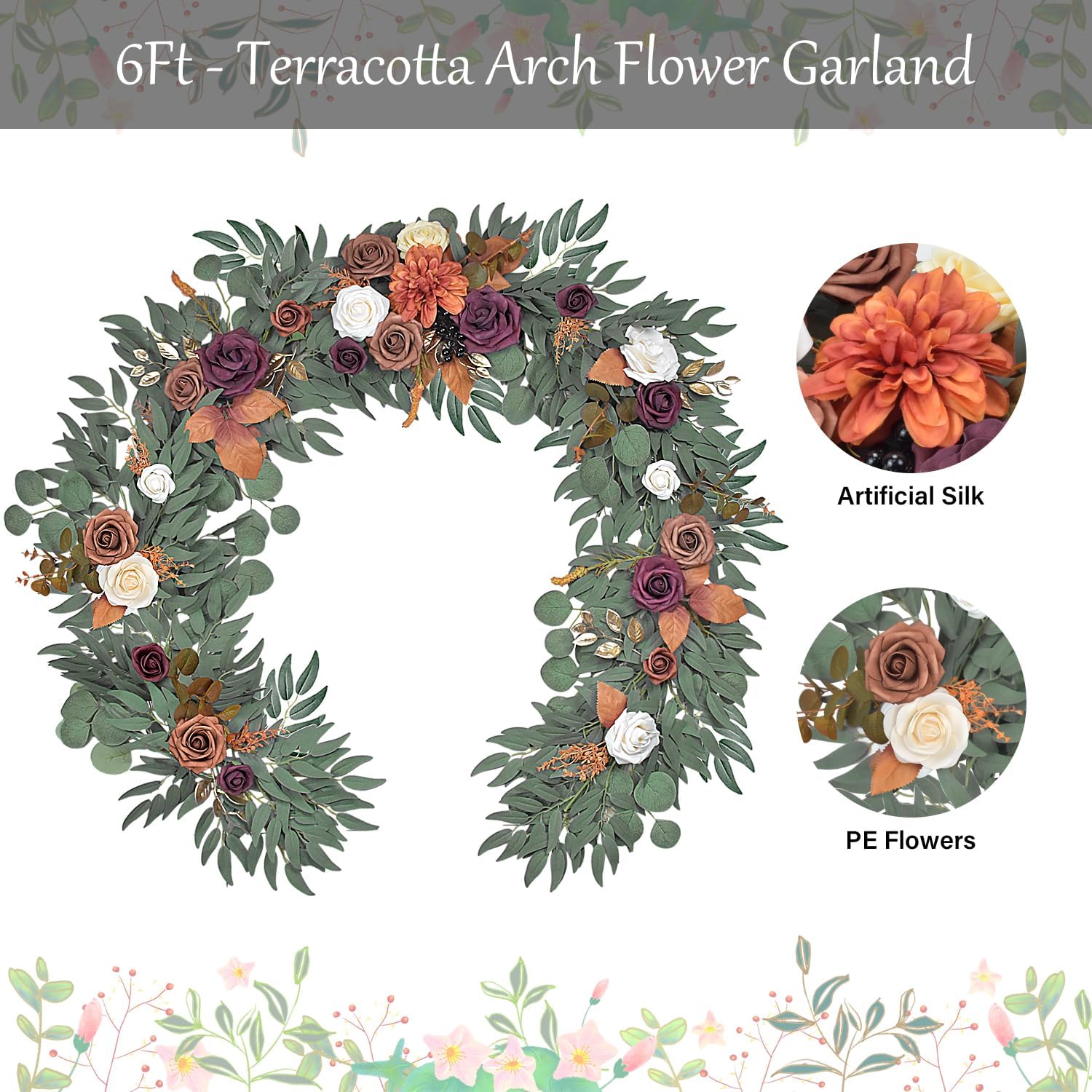 6 Ft Burnt Orange Flower Garland for Wedding and Home Decor