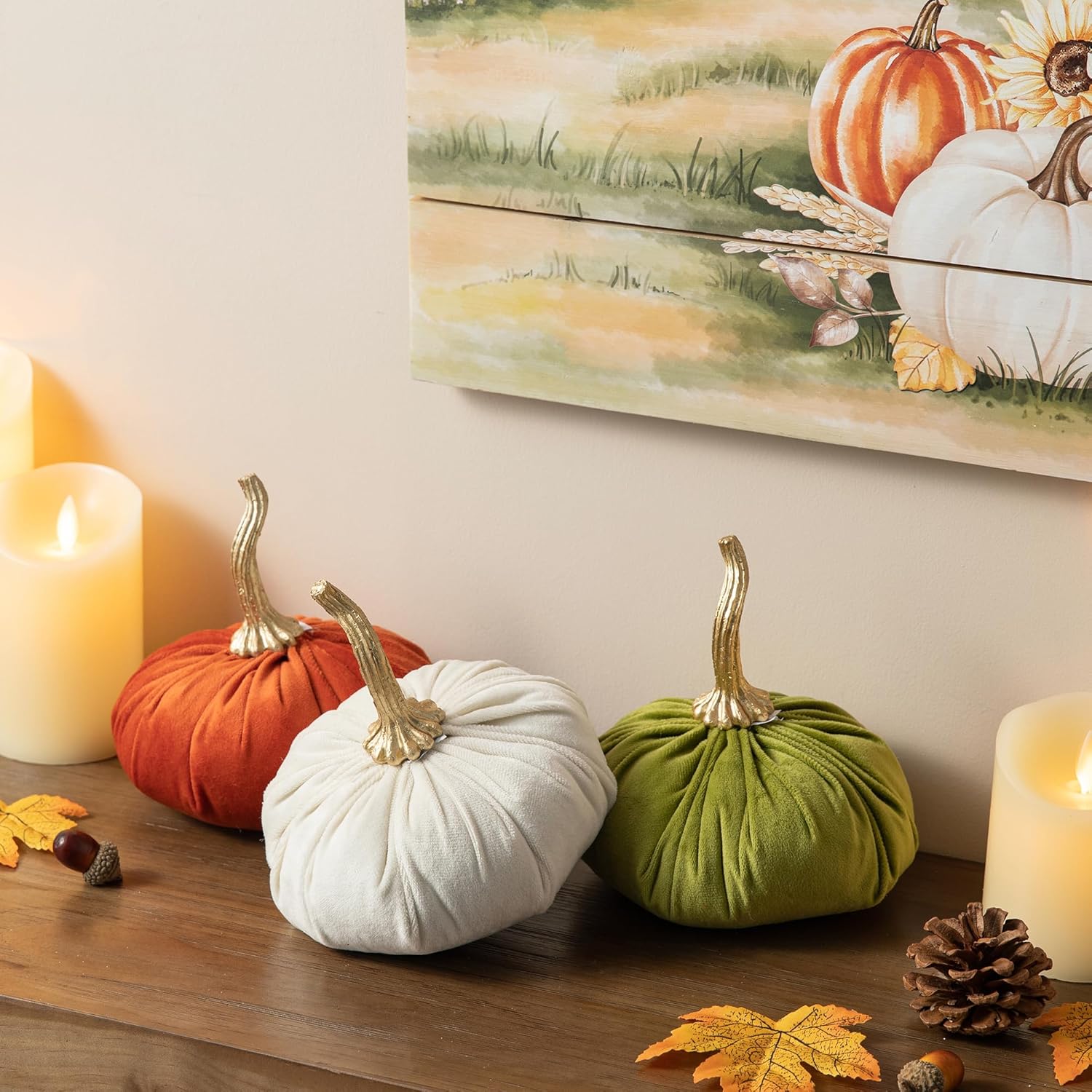 Glitzhome 3 Pack Velvet Pumpkins for Fall Decor