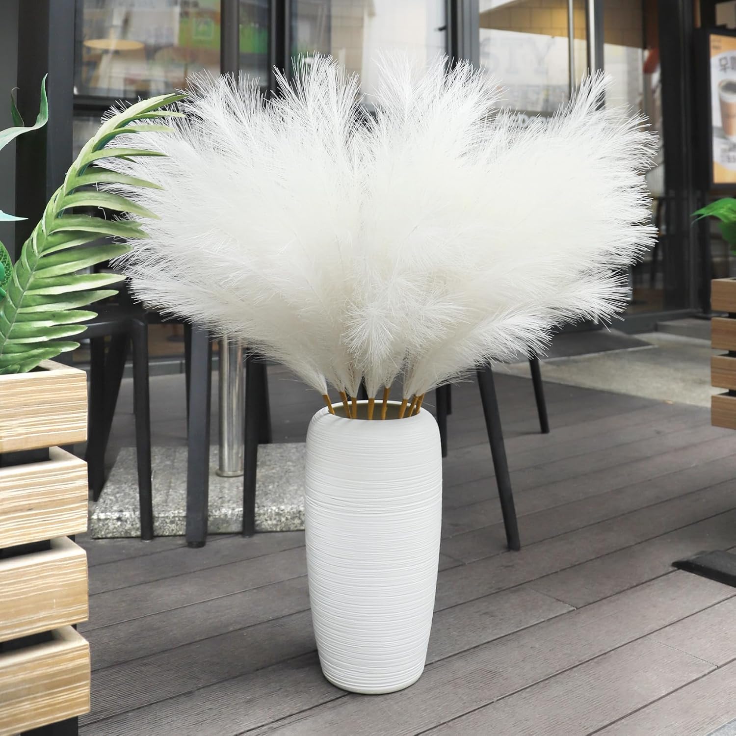 Ouddy Decor 8 Pcs Faux Pampas Grass Ivory