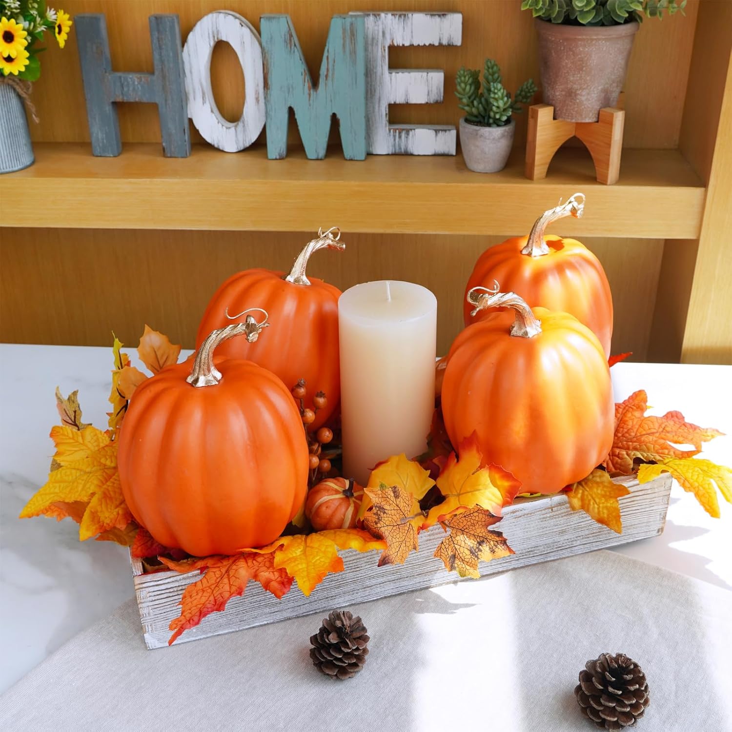 Winlyn 4 Pcs Artificial Orange Pumpkins Fall Decor