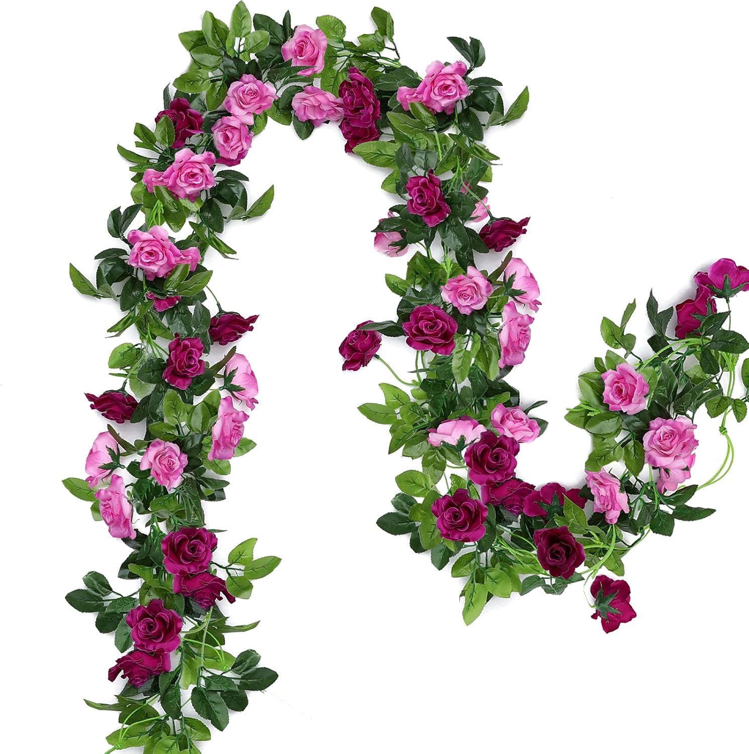 Floweroyal Artificial Flower Garland 2 Pack Fuchsia Rose Ivy