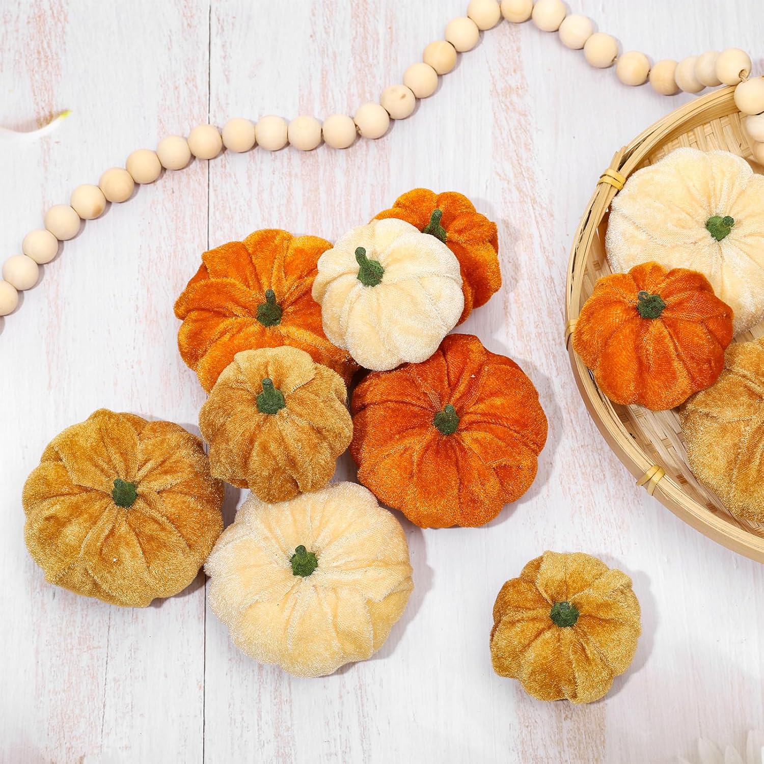 Whaline 12Pcs Velvet Pumpkin Artificial Decor 2 Sizes