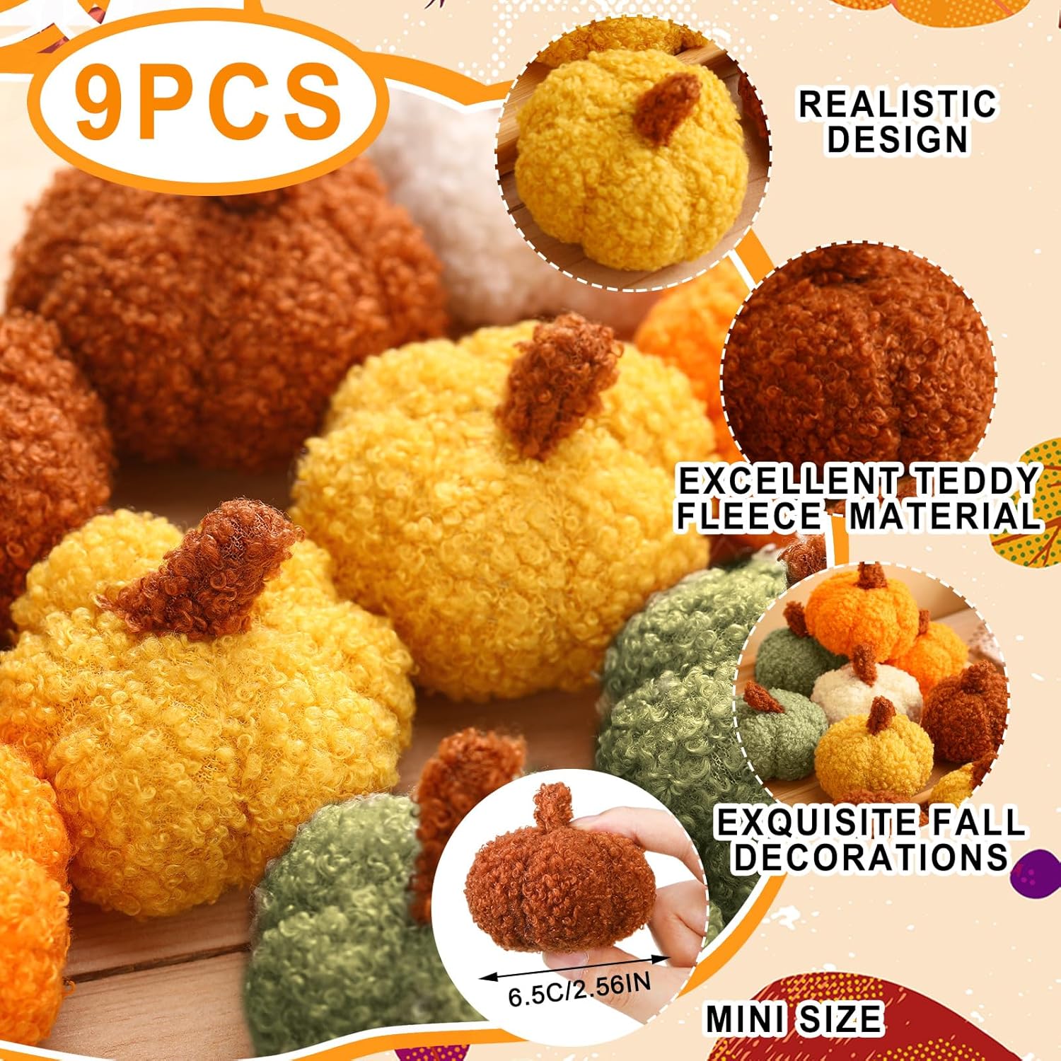 9 Pcs Mini Fleece Pumpkins Fall Decor