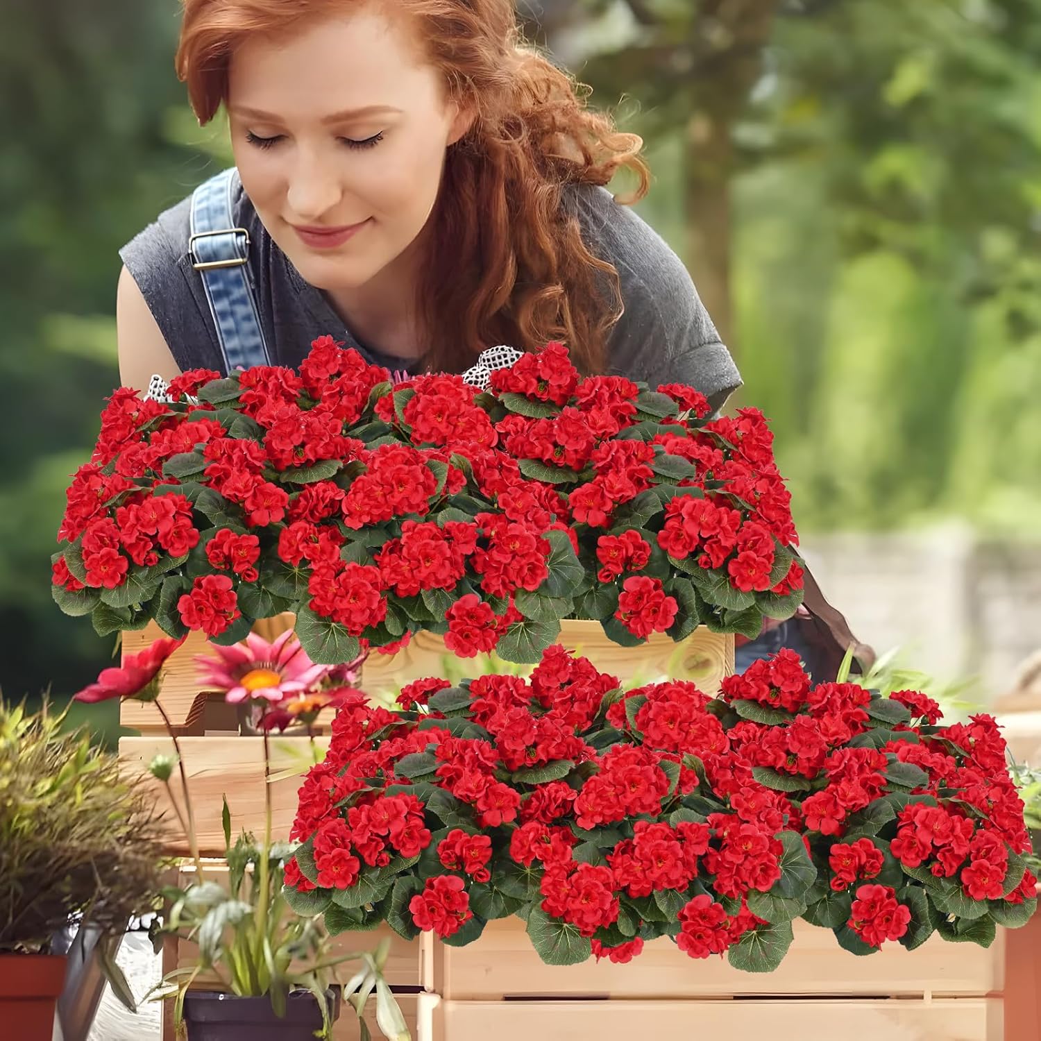 Waipfaru 8Pcs Artificial Geraniums for Outdoor Decor