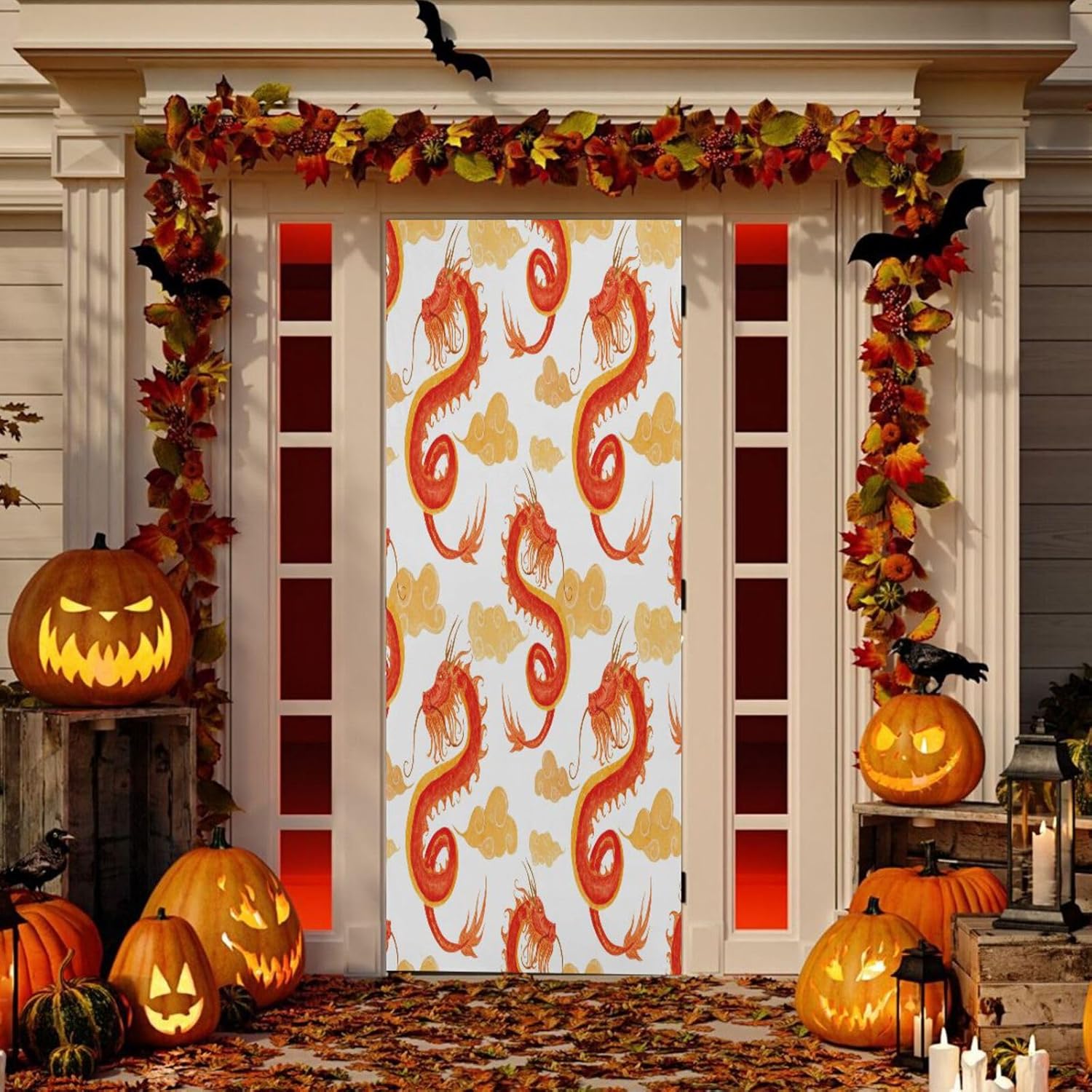 Susiyo Red Chinese Dragon Halloween Door Cover