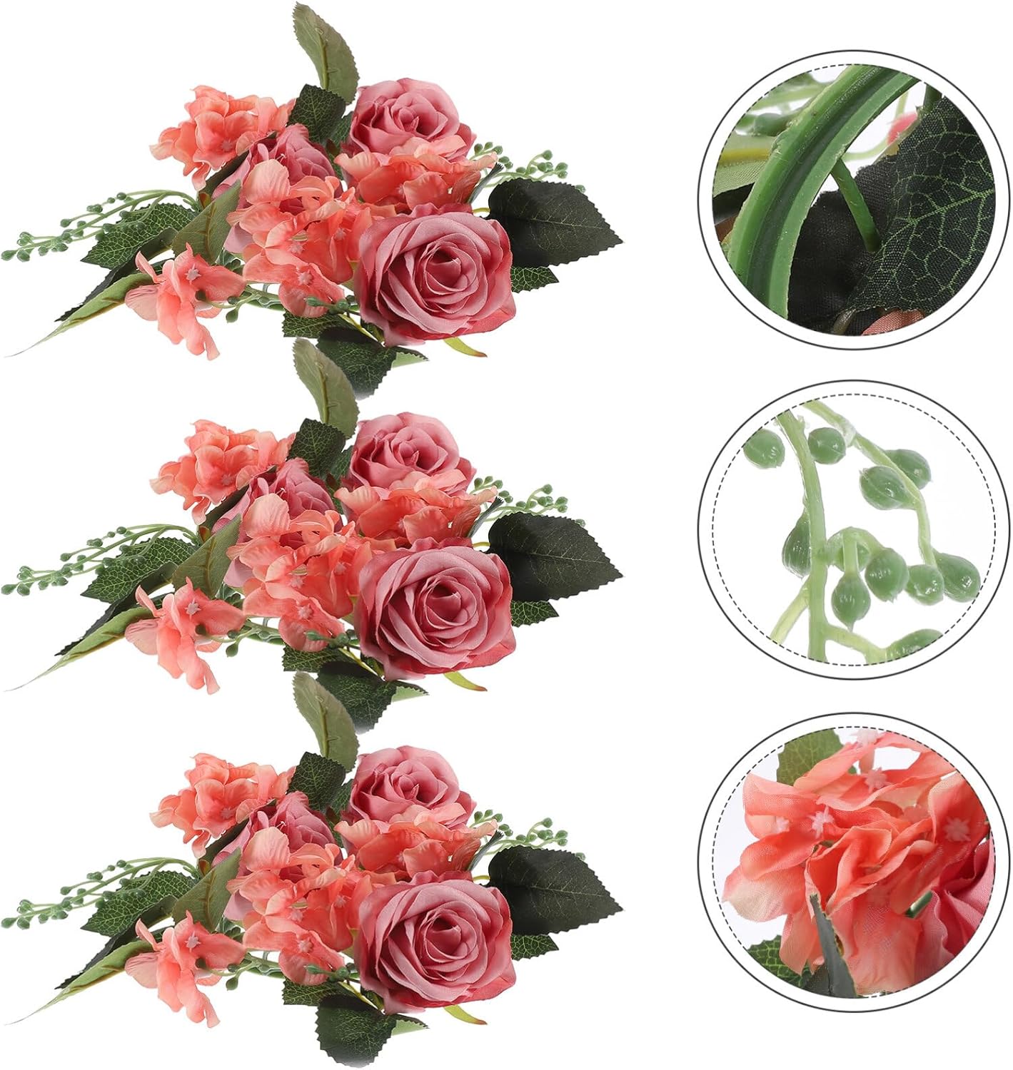 PRETYZOOM 3PCS Artificial Rose Candle Wreaths