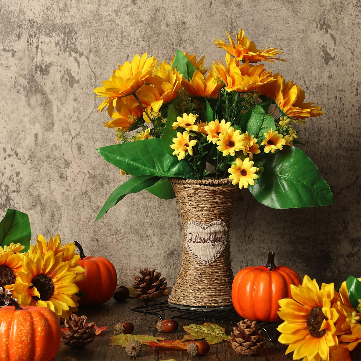 8 Pack Artificial Sunflowers with Stems for Wedding Decoration