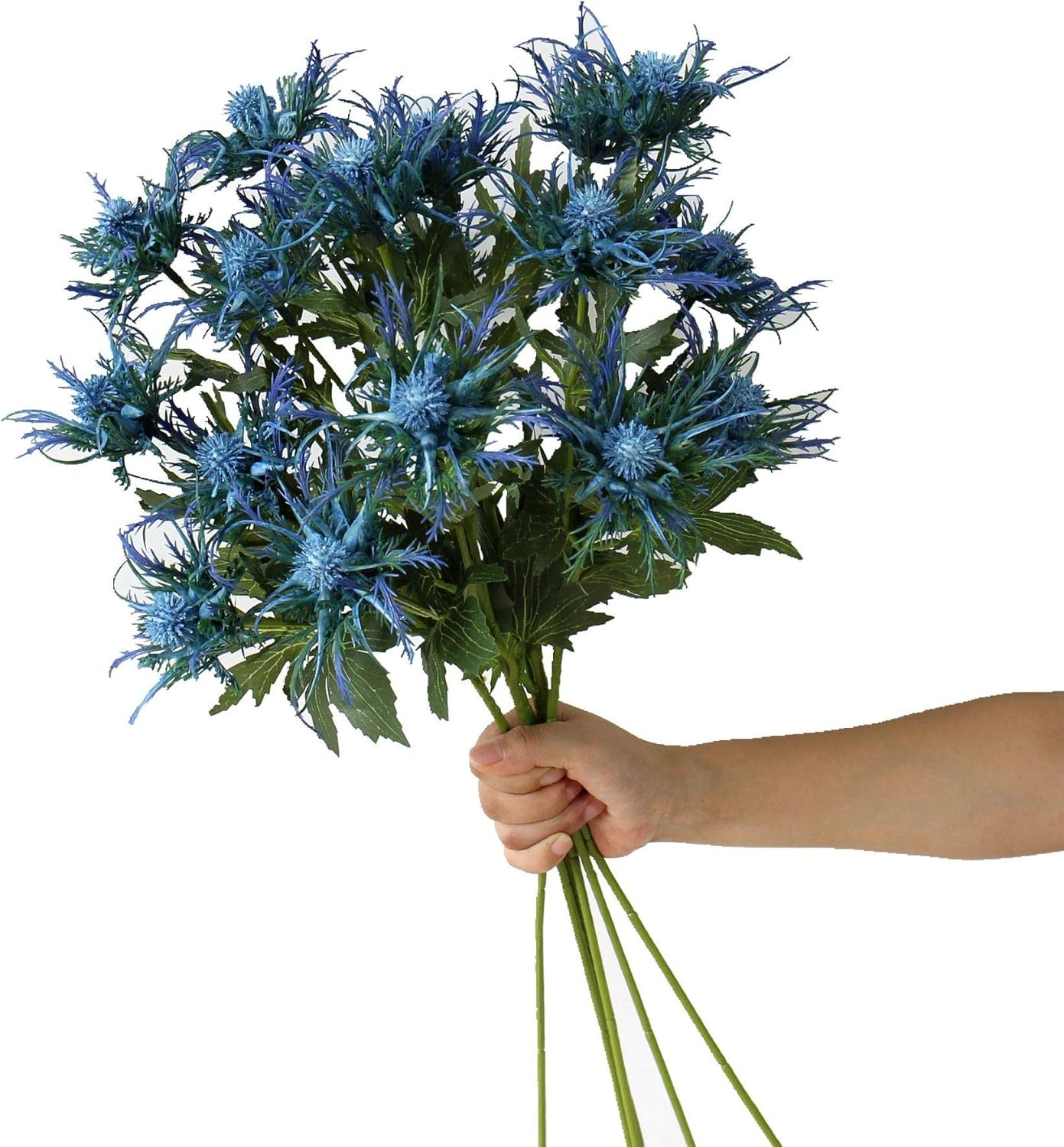 3 Branch Blue Artificial Thistle Flowers Bouquet