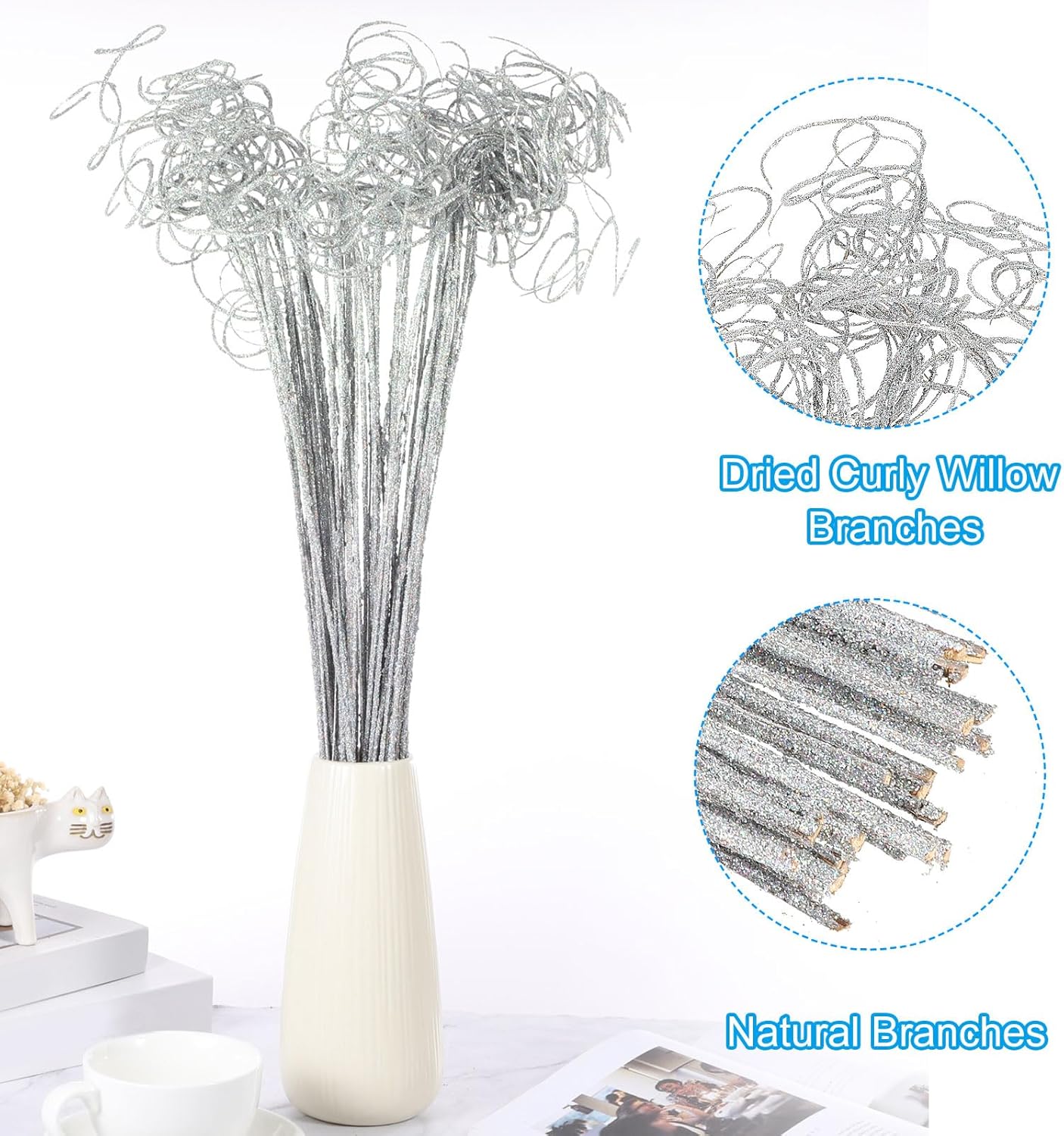 PATIKIL Glitter Curly Branches 60 Pcs Silver