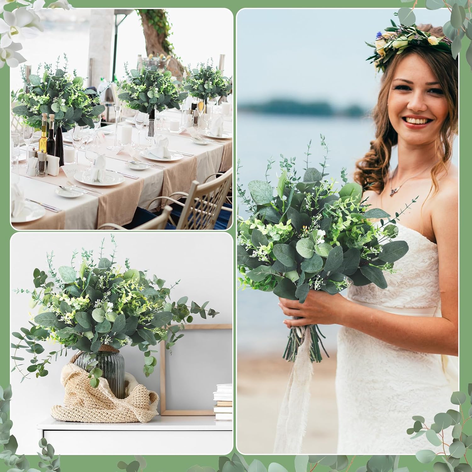 Ceenna 120 Pcs 6 Kinds Artificial Eucalyptus Greenery Set