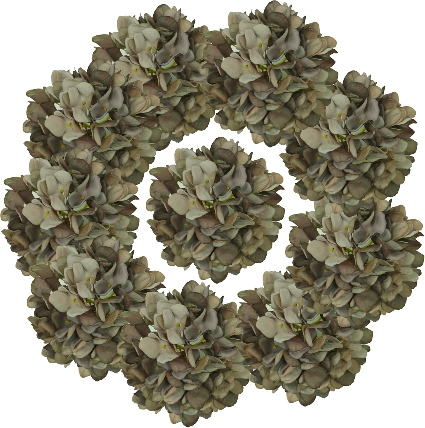 71 Inch Coffee Hydrangea Artificial Flowers Heads 10 Pcs