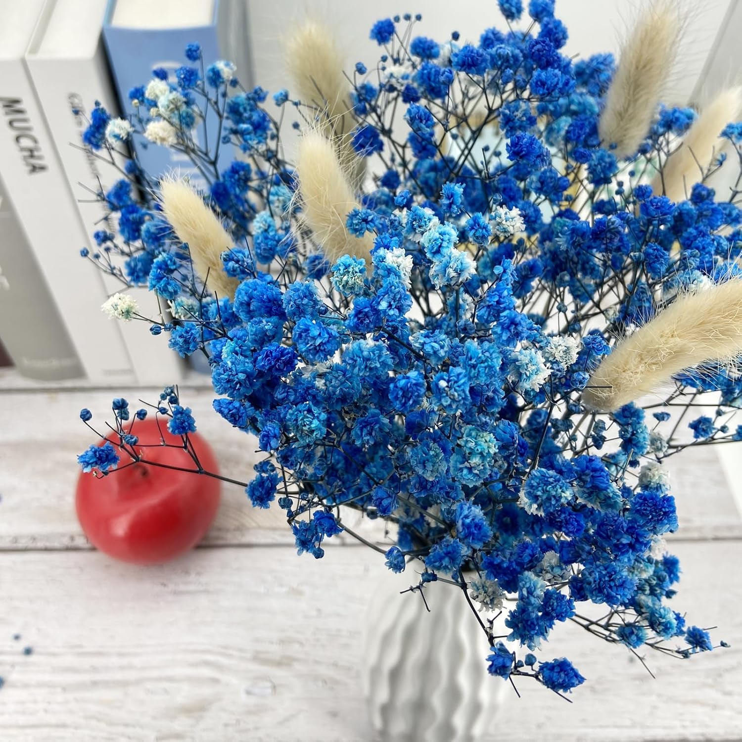 LBREVOGA Dried Flower Bouquet Blue Gypsophila