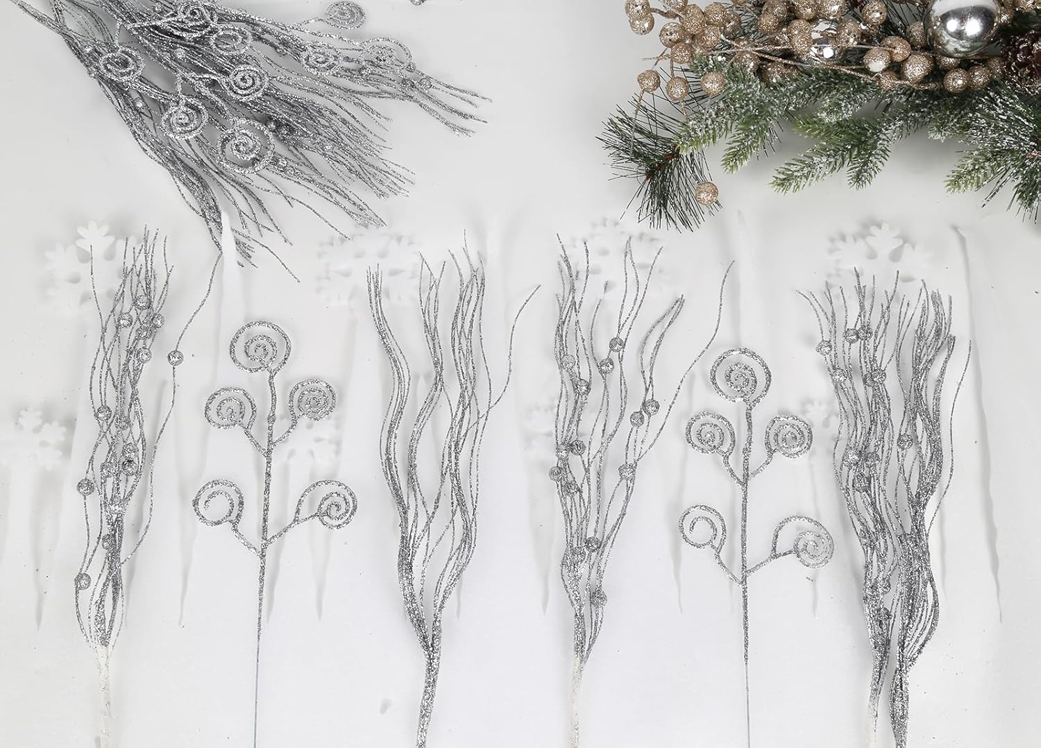 20PCS Silver Glitter Christmas Decor Sticks