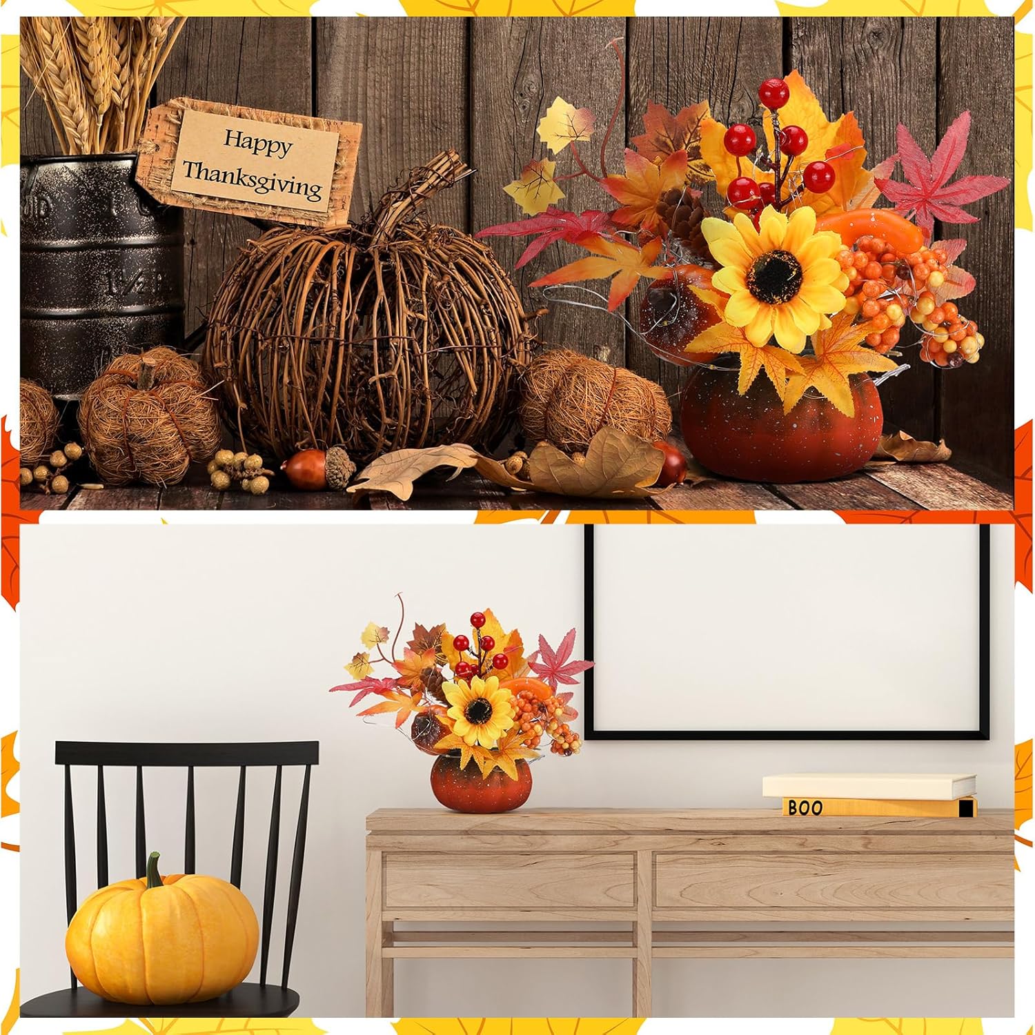 Bokon 86 Inch Thanksgiving Pumpkin Centerpiece Decorations with LED Lights