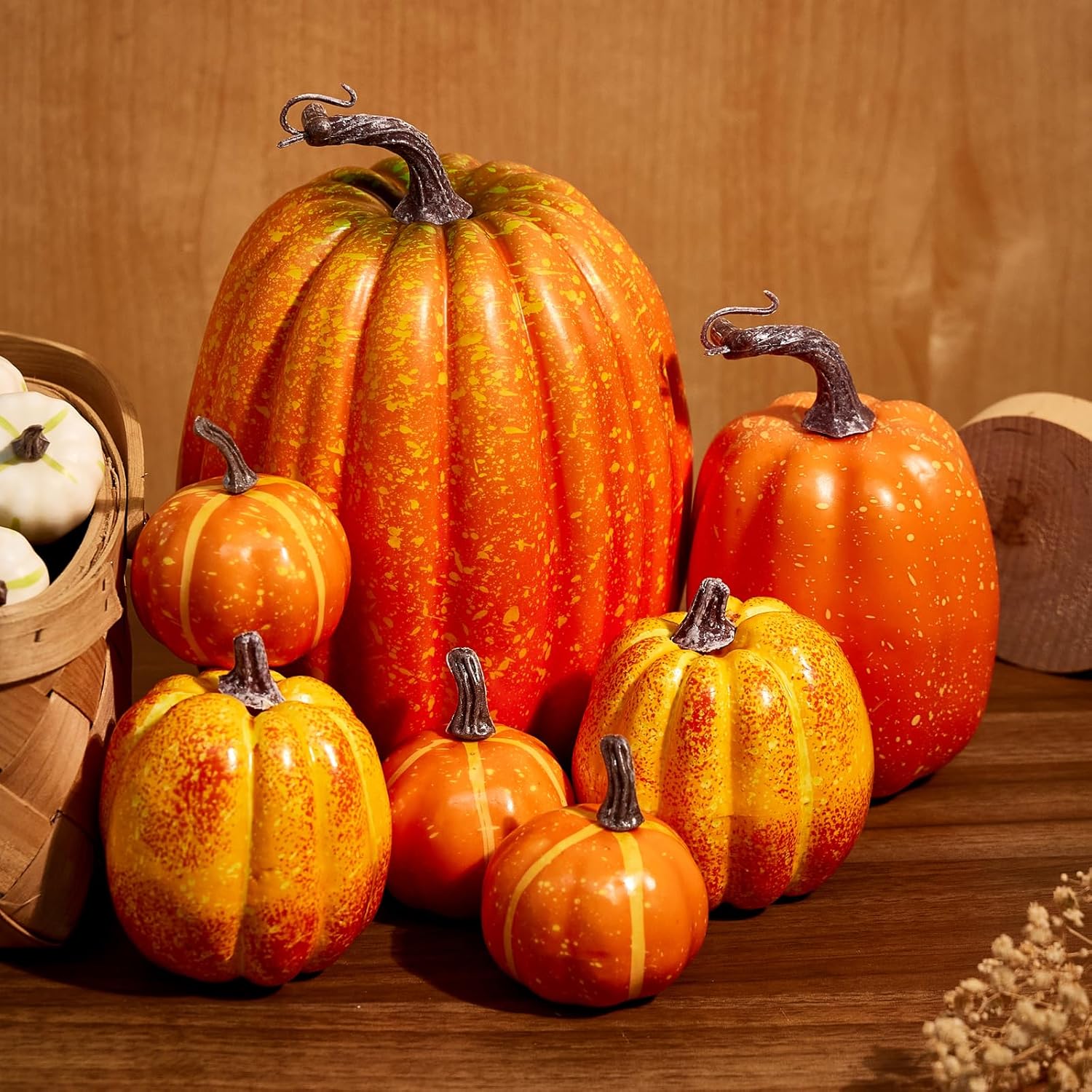 Zensounding 7 Piece Halloween Artificial Pumpkin Decor Set