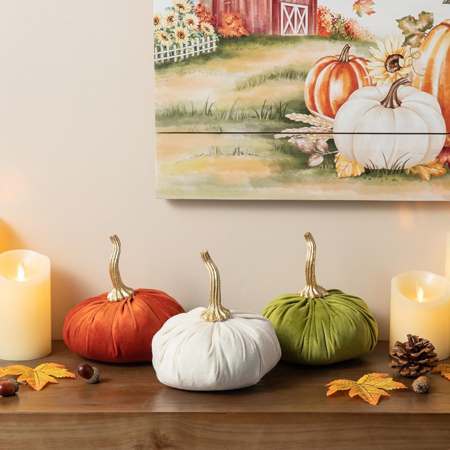 Glitzhome 3 Pack Velvet Pumpkins for Fall Decor