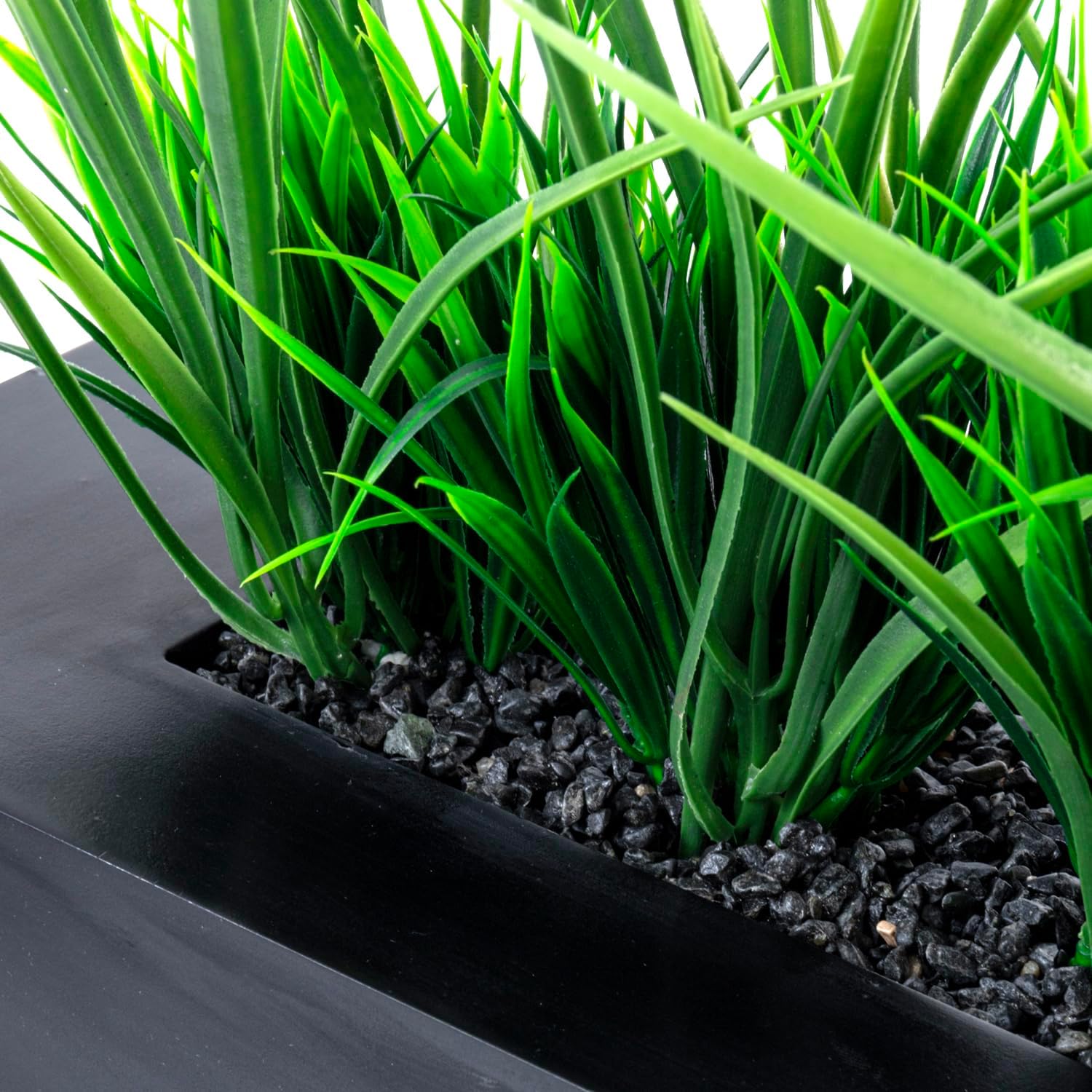 MyGift Artificial Grass Plants in Black Wood Planter