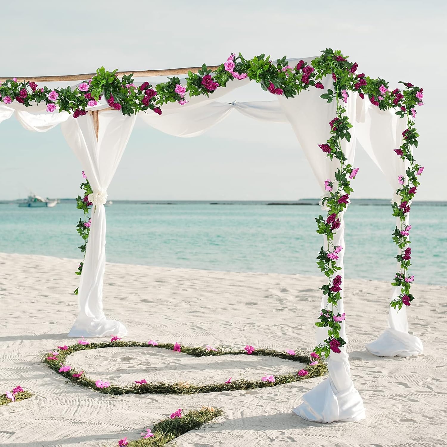 Floweroyal Artificial Flower Garland 2 Pack Fuchsia Rose Ivy