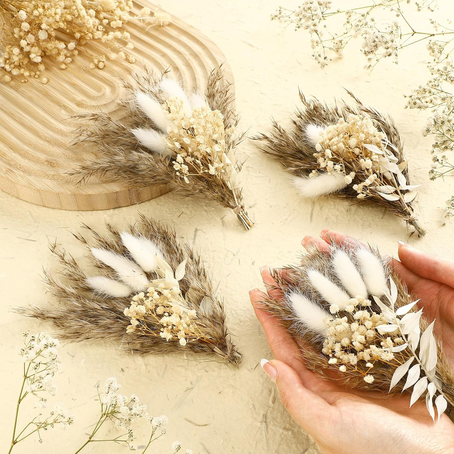 Fabbay 20 Pcs Boho Dried Flower Boutonniere for Men Wedding Accessories