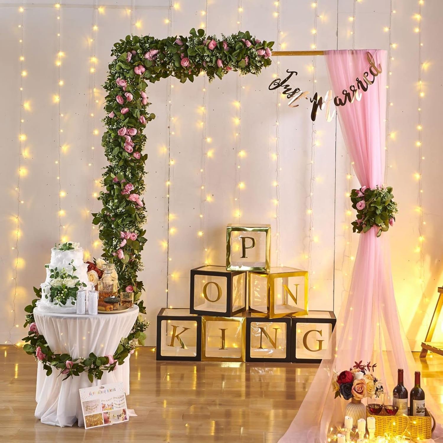 PONKING Artificial Rose Vine Flower Garland with Green Leaves