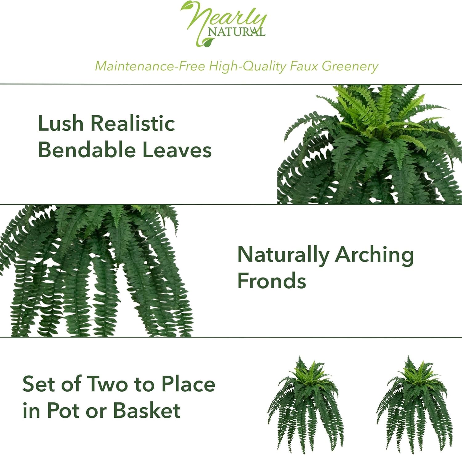 Nearly Natural 35 Inch Boston Fern Artificial Set of 2