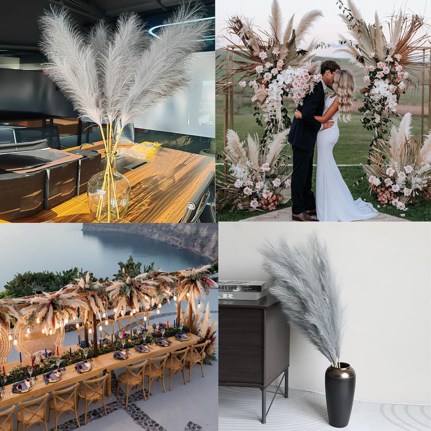 38 Inch 10 Stems Faux Pampas Grass - Grey