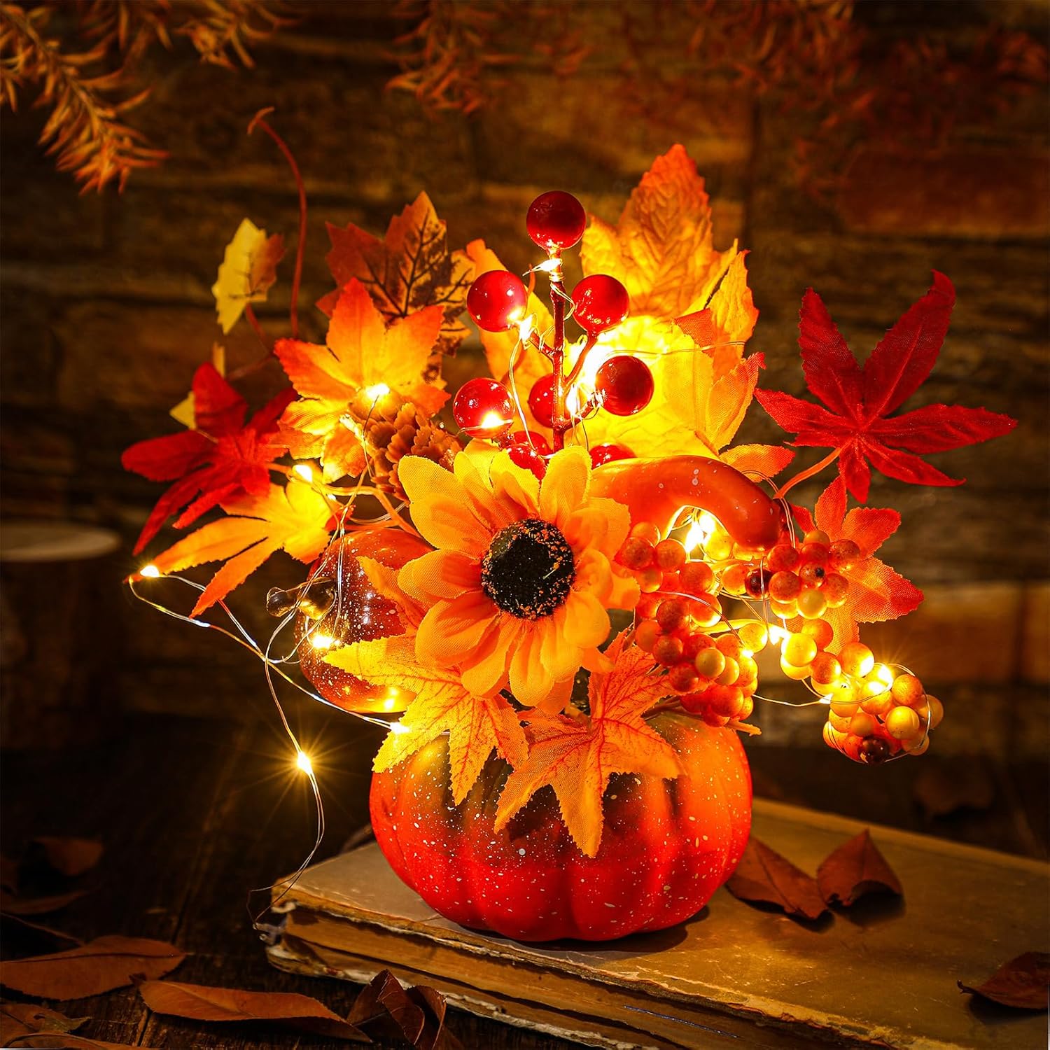 Bokon 86 Inch Thanksgiving Pumpkin Centerpiece Decorations with LED Lights