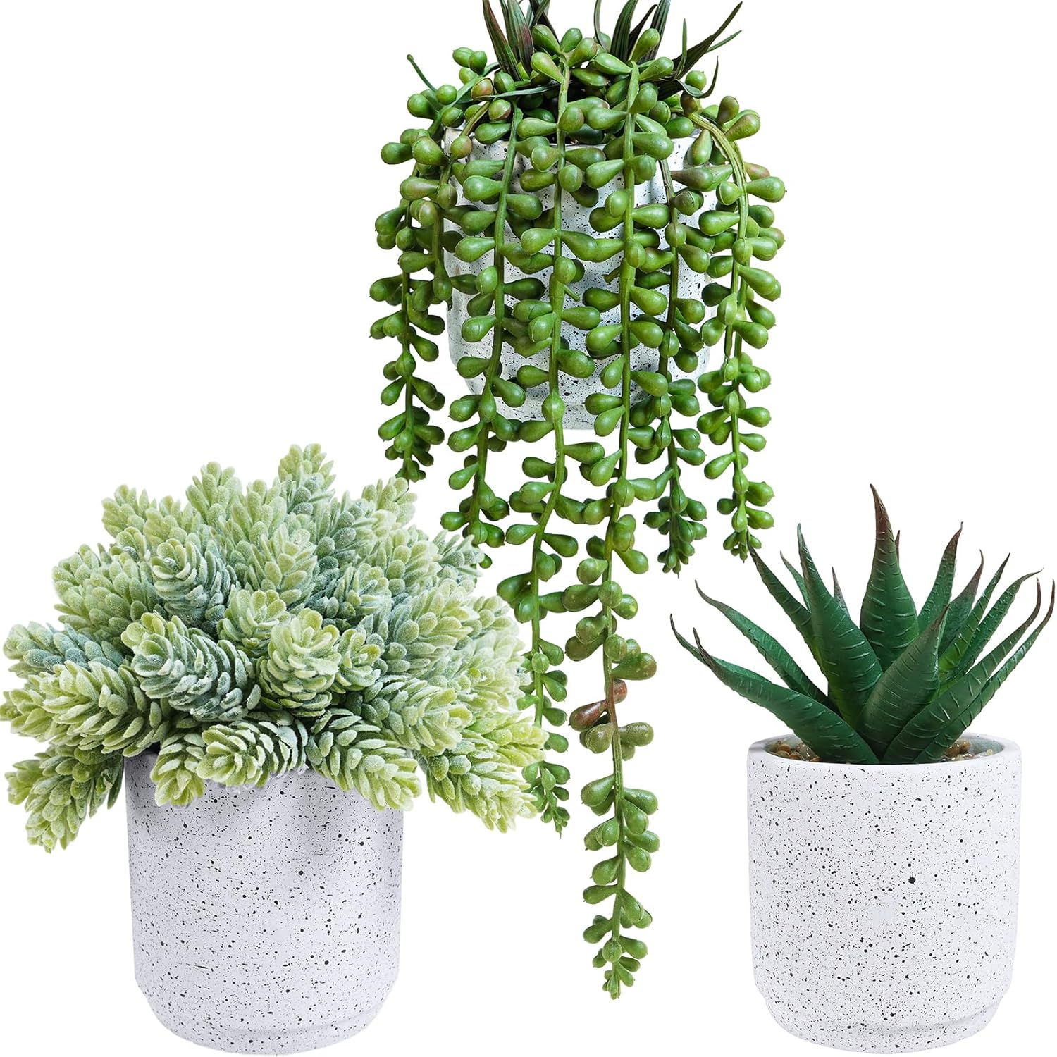 Winlyn Set of 3 Artificial Succulent Plants in White Cement Pots