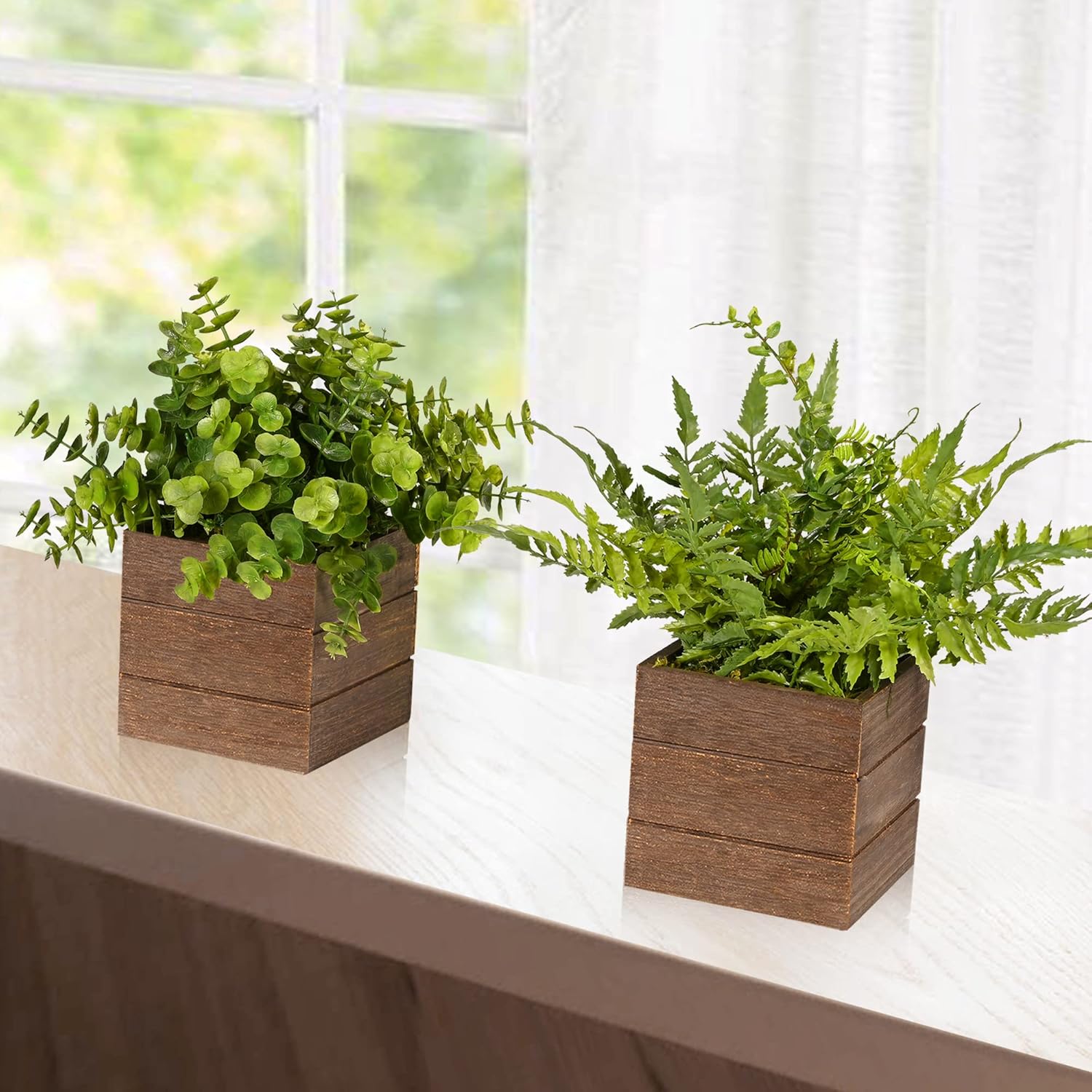 Vlorart 2Pack Mini Artificial Boxwood Fern Plants