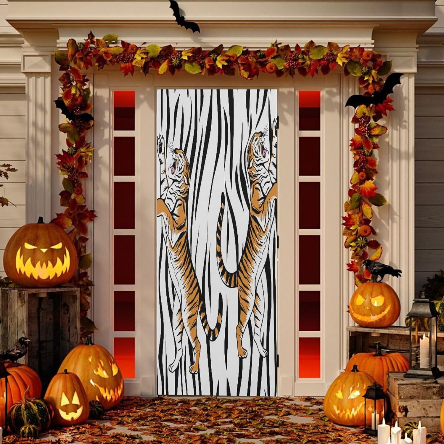 Susiyo Aggressive Tigers Halloween Door Cover Stretch Fabric 32x79 In
