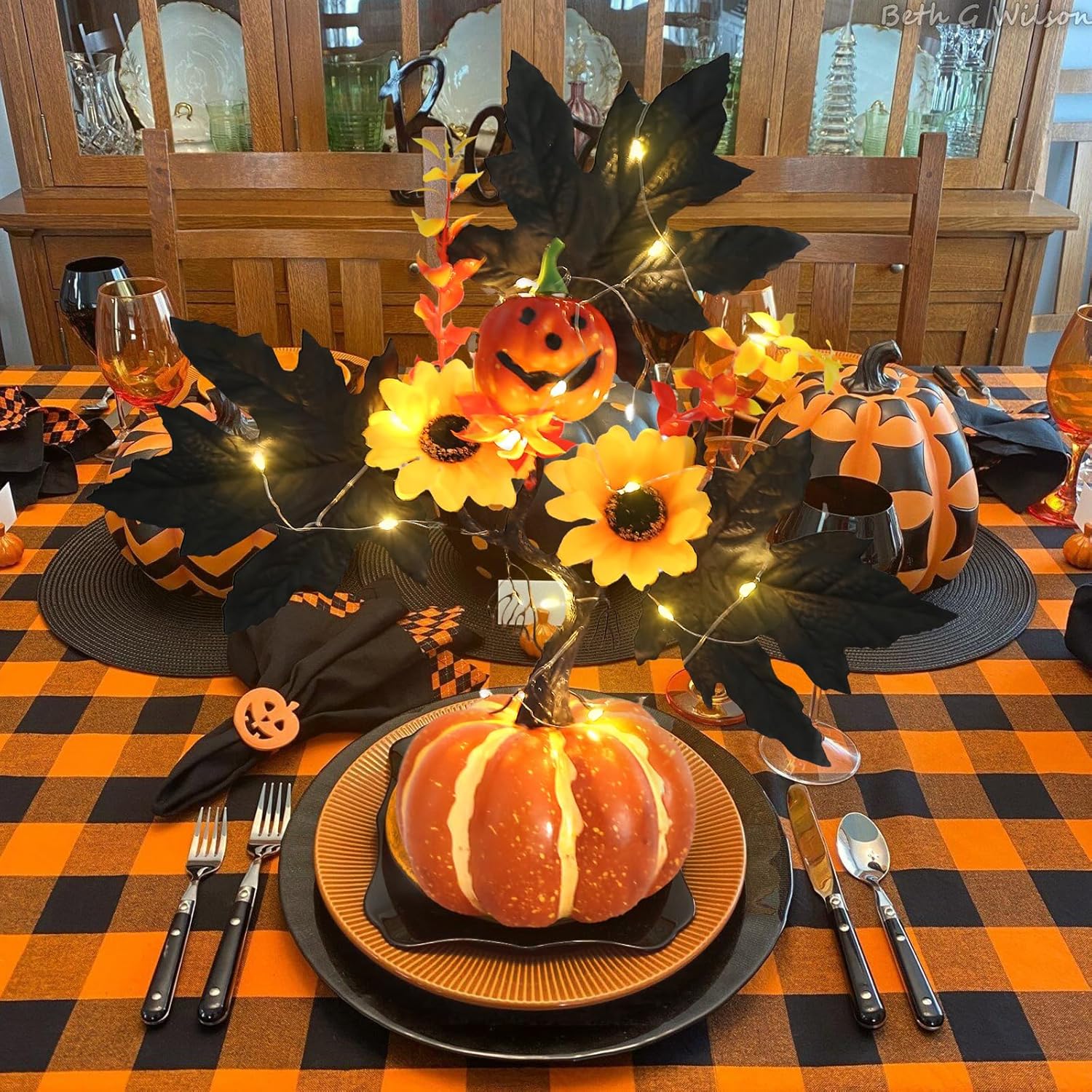 IPOPU Black Artificial Pumpkin with LED Lights